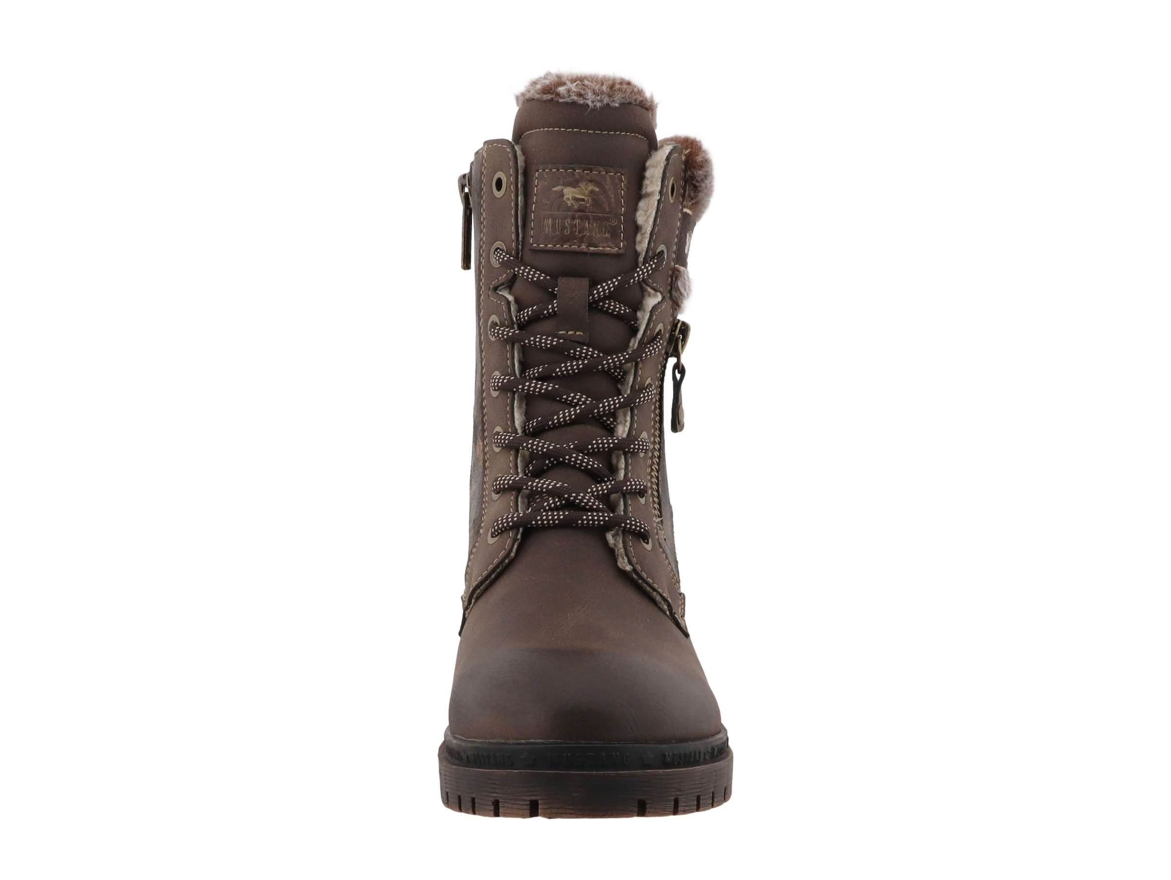 Mustang Shoes Winterstiefelette »Stiefel«  Blockabsatz, Schnürboots mit Fellimitat am Schaftrand