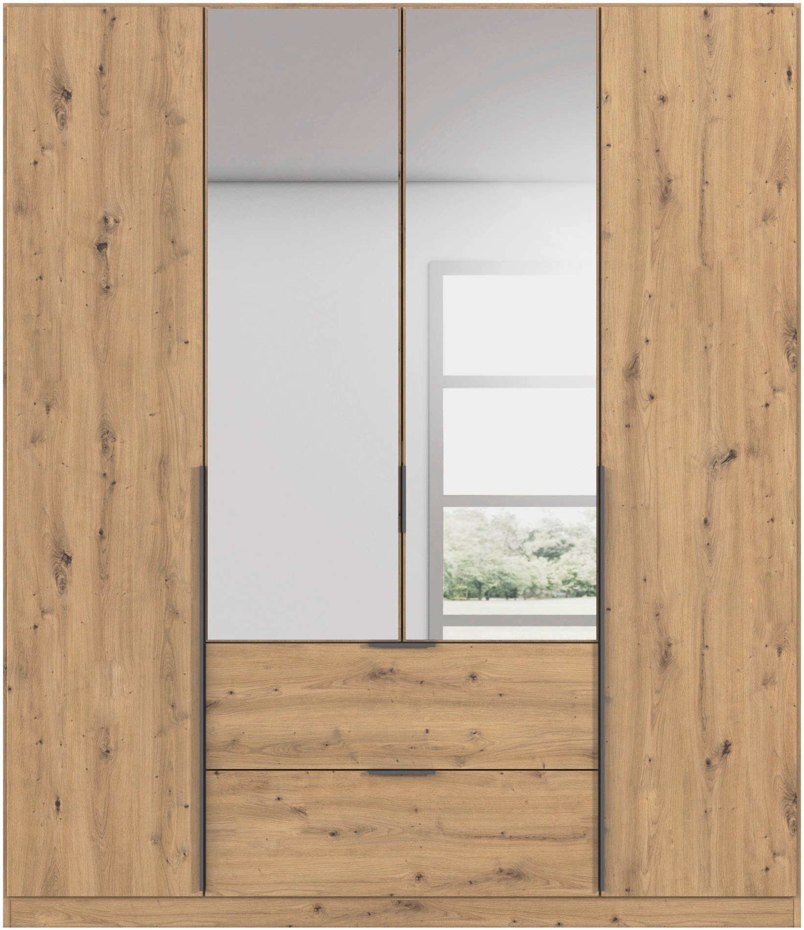 rauch Drehtürenschrank »Kleiderschrank Schrank Garderobe AGORDO mit Dekor- oder Hochglanzfront«, (in zwei Griff-Farben mit Dekor- oder Hochglanzfront), mit Außenschubkästen, in 6 Breiten und 2 Höhen MADE IN GERMANY