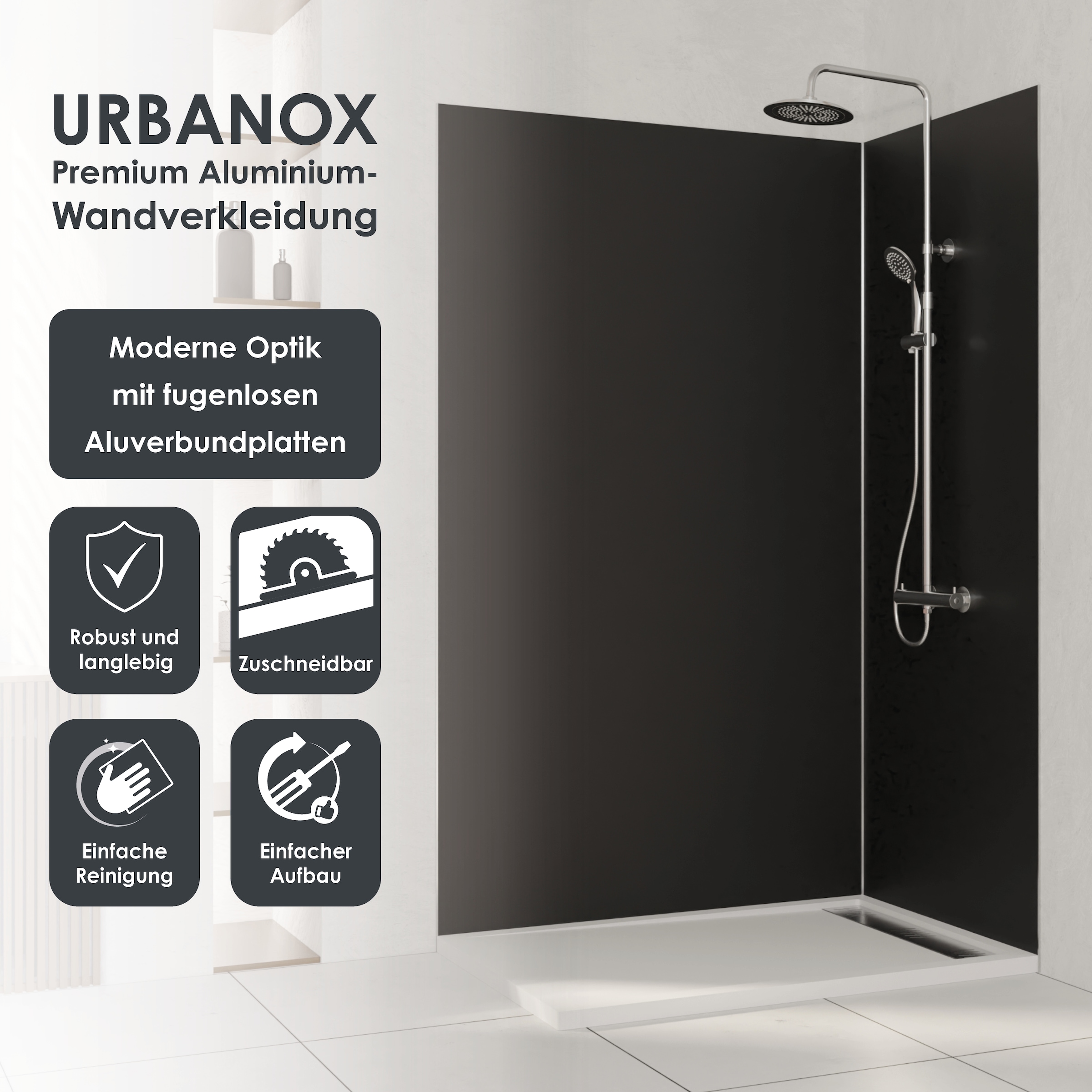 Marwell Duschrückwand »Urbanox«, (Set, 2 tlg.), Set bestehend aus: 1 Paneel 90 x 210 cm, 1Paneel 120 x 210 cm
