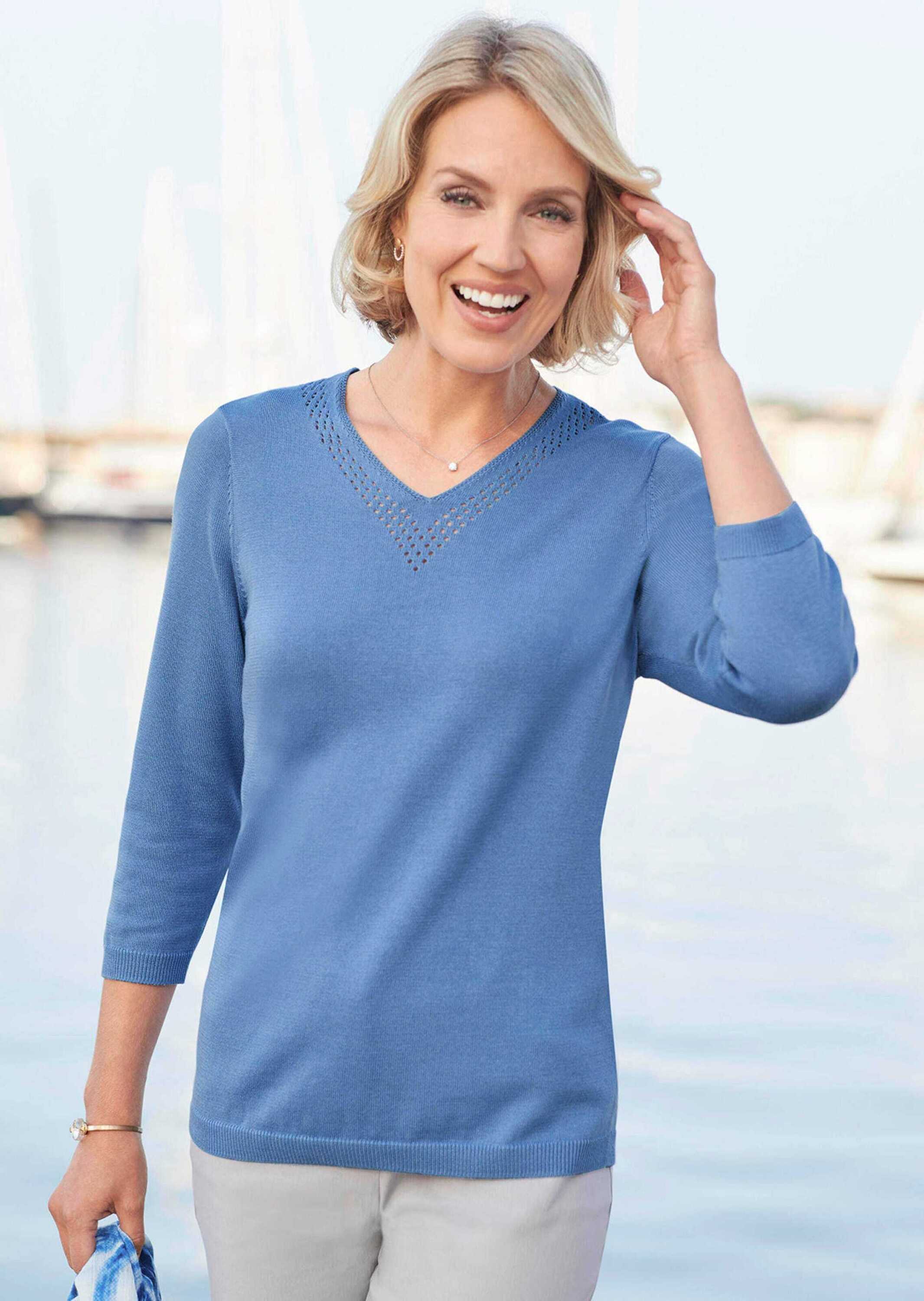 Thumbnail - GOLDNER Rundhalspullover "Kurzgröße Unkomplizierter Pullover mit V-Ausschnitt"