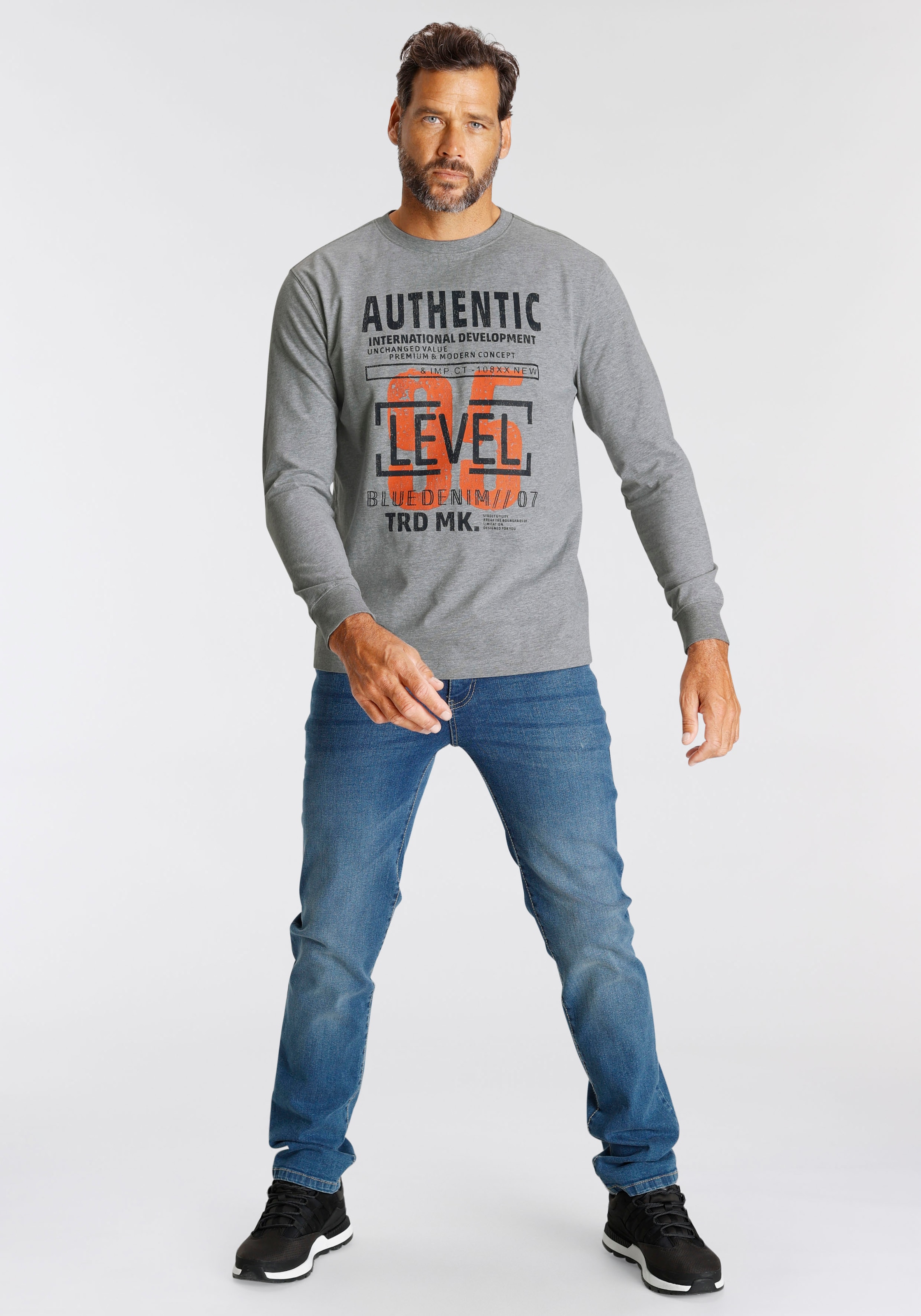 Man's World Langarmshirt, Langarm, bedruckt, aus Baumwolle und Viskose, mit Rippbündchen
