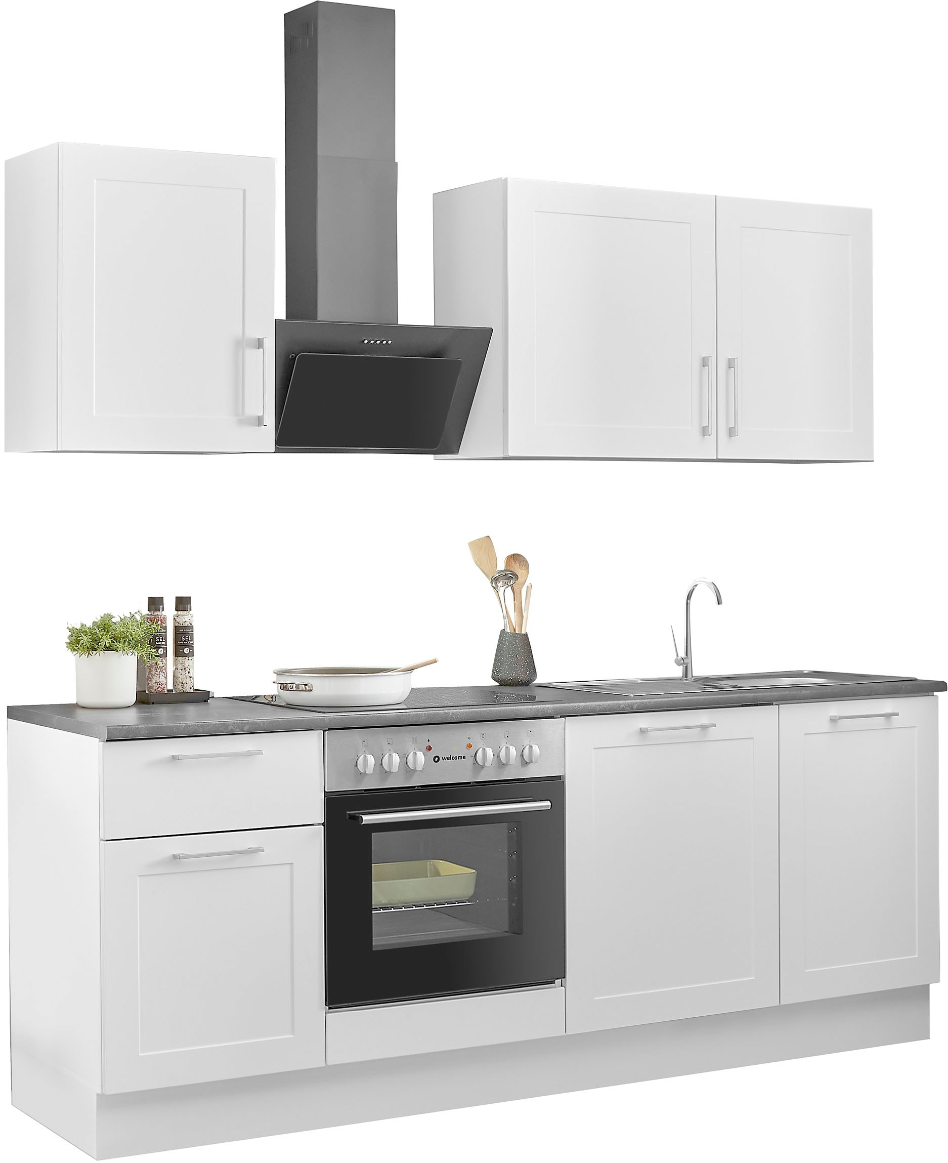 BASIC by Balculina Küchenzeile »Marsi«, Breite 220 cm, wahlweise mit E-Geräten, mit Soft-Close-Funktion