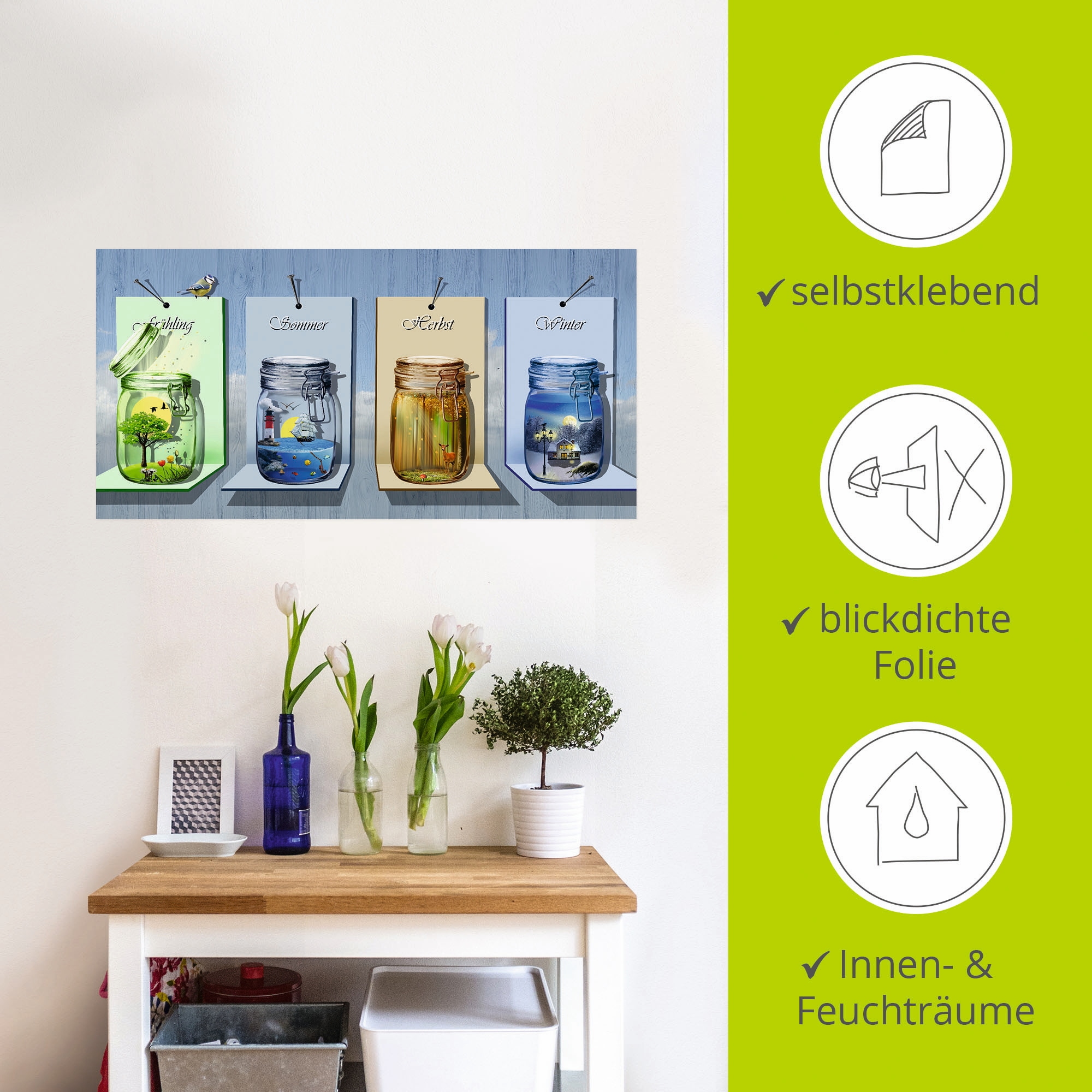 Artland Wandbild »Jahreszeiten in Gläsern«, Vier Jahreszeiten, (1 St.), als Leinwandbild, Poster, Wandaufkleber in verschied. Größen