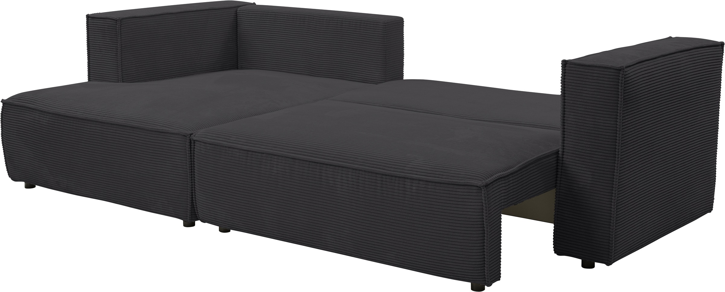 WERK2 Ecksofa »Atlanta, moderne Designsprache, Stellmaße 280x147cm, L-Form, Kedernaht«, hoher Komfort, Schlaffunktion & Bettkasten, Cord, Anthrazit