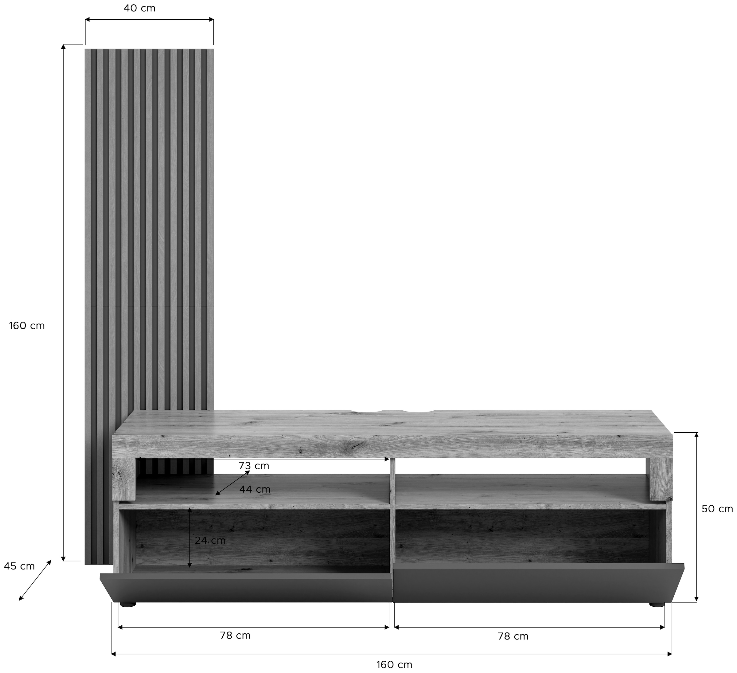 INOSIGN Lowboard »Telli, Breite 160 cm, mit 2 Paneelen, 2 Klappen & 2 offenen Fächern«, TV-Board, TV-Möbel, Media-Möbel, Fernsehschrank
