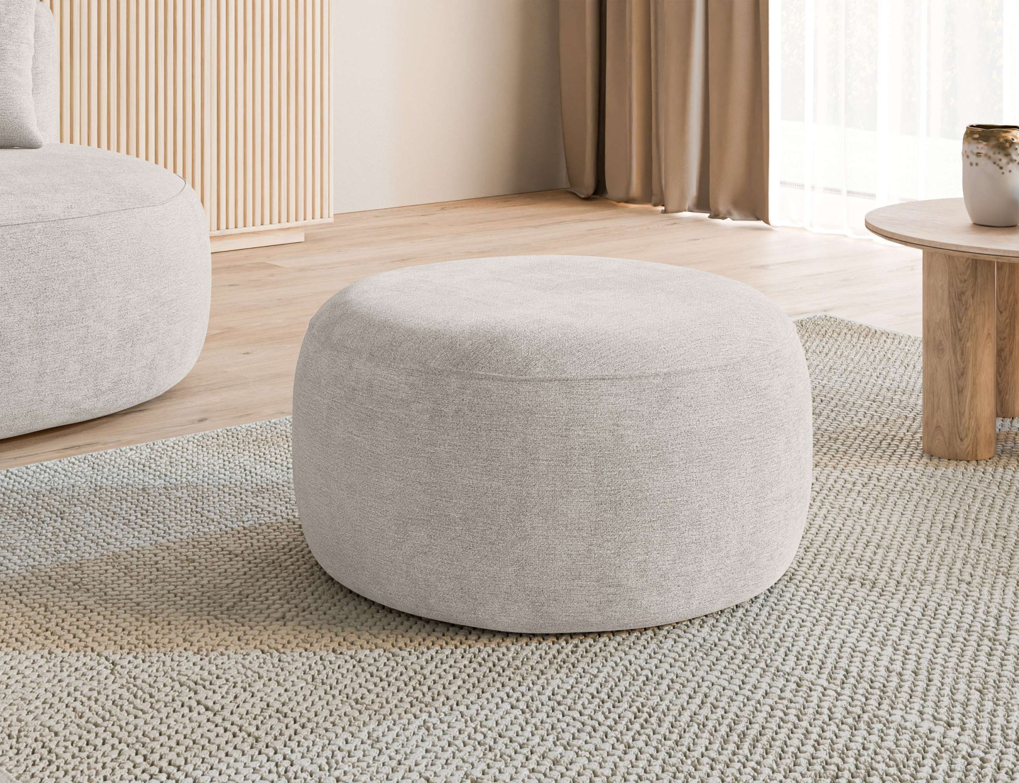 homsy by Ana Johnson Polsterhocker "PEBBLA Rundhocker, modernes Design, Bezug- Boucle oder Struktur" Durchmesser 70 cm, passend zum Sofa der Serie