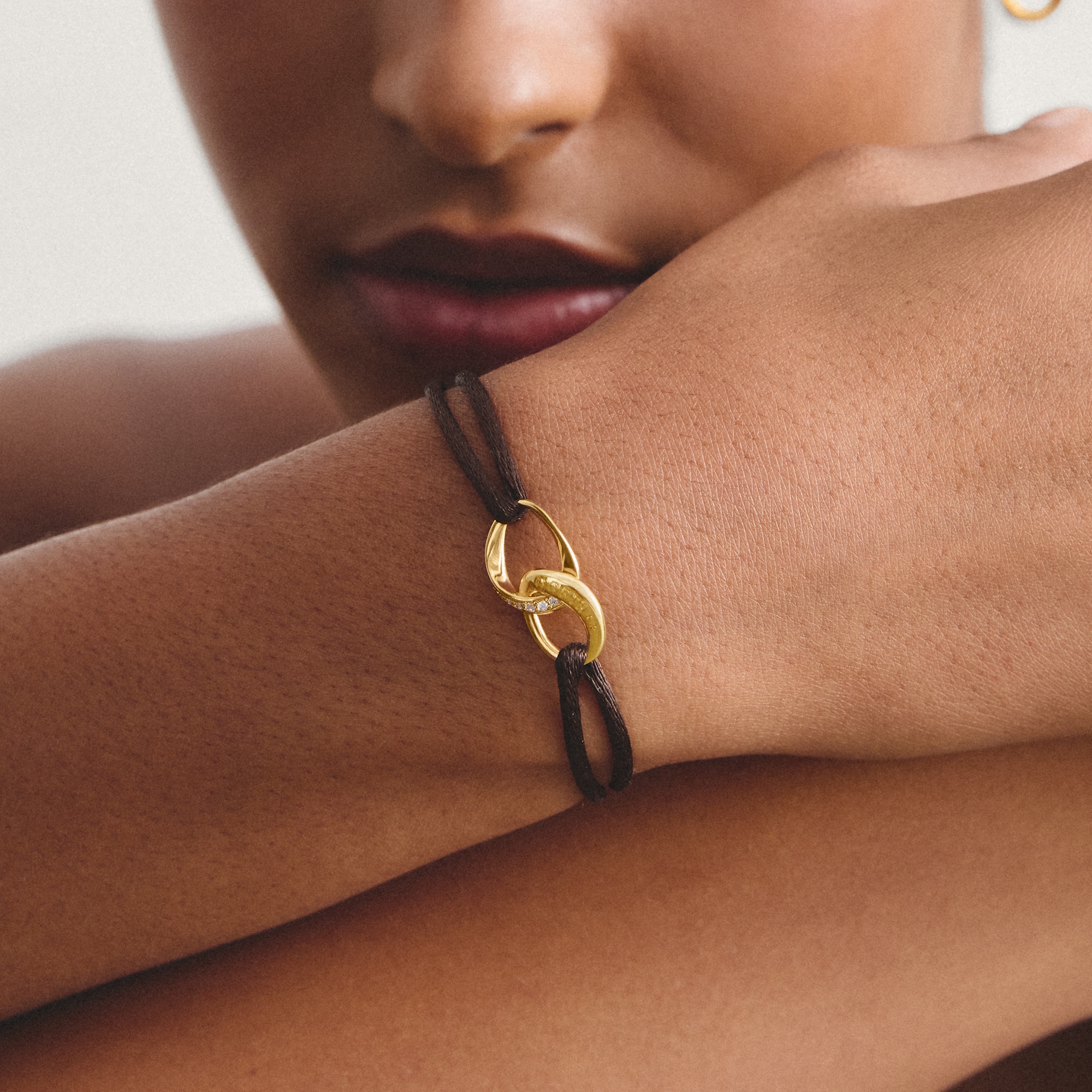 THOMAS SABO Armband »Together Textilarmband gelbgoldfarben« mit Zirkonia (synth.)