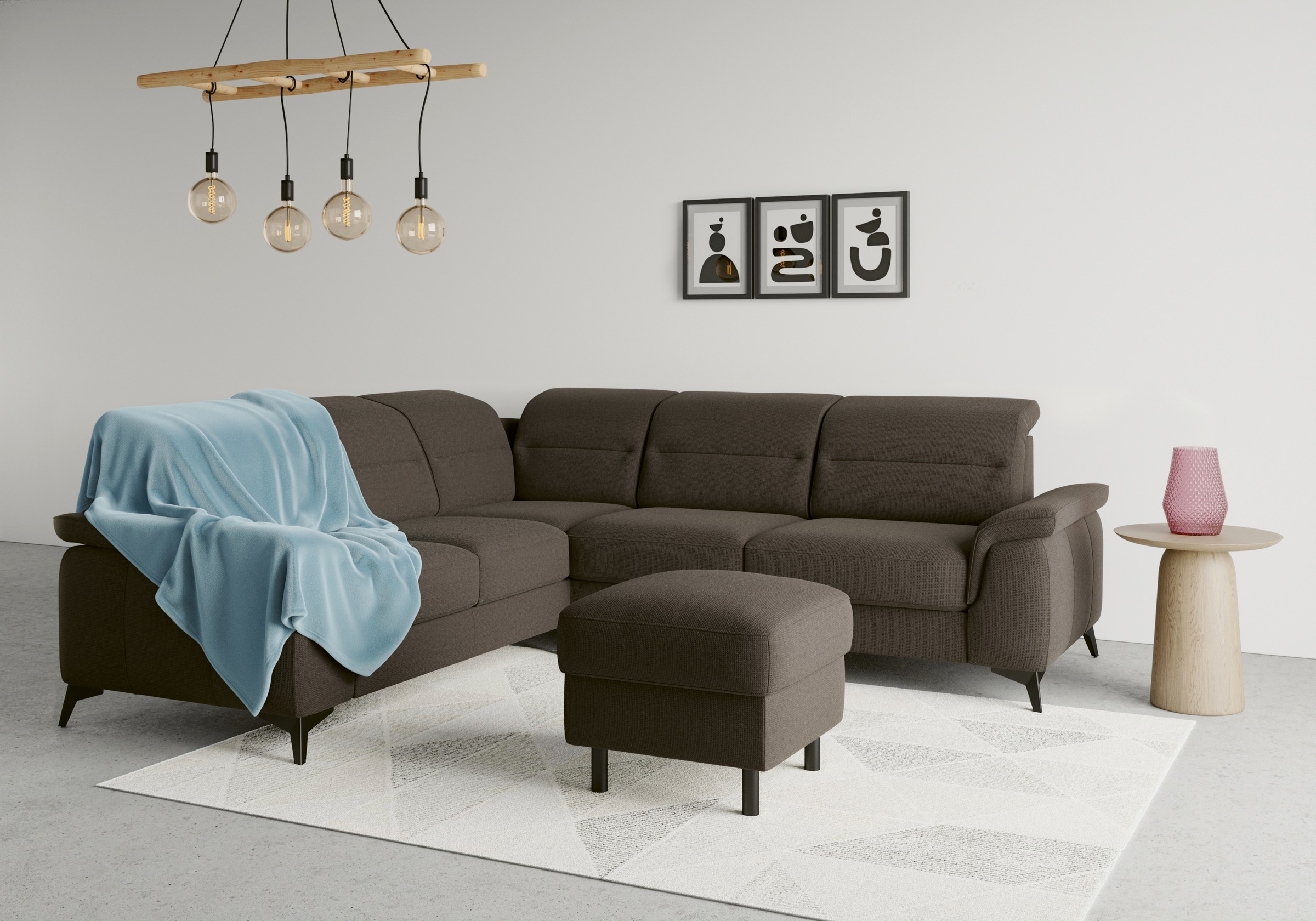 sit&more Ecksofa »Sinatra L-Form«, optinal mit Kopfteilverstellung und Armteilfunktion, Metallfüße