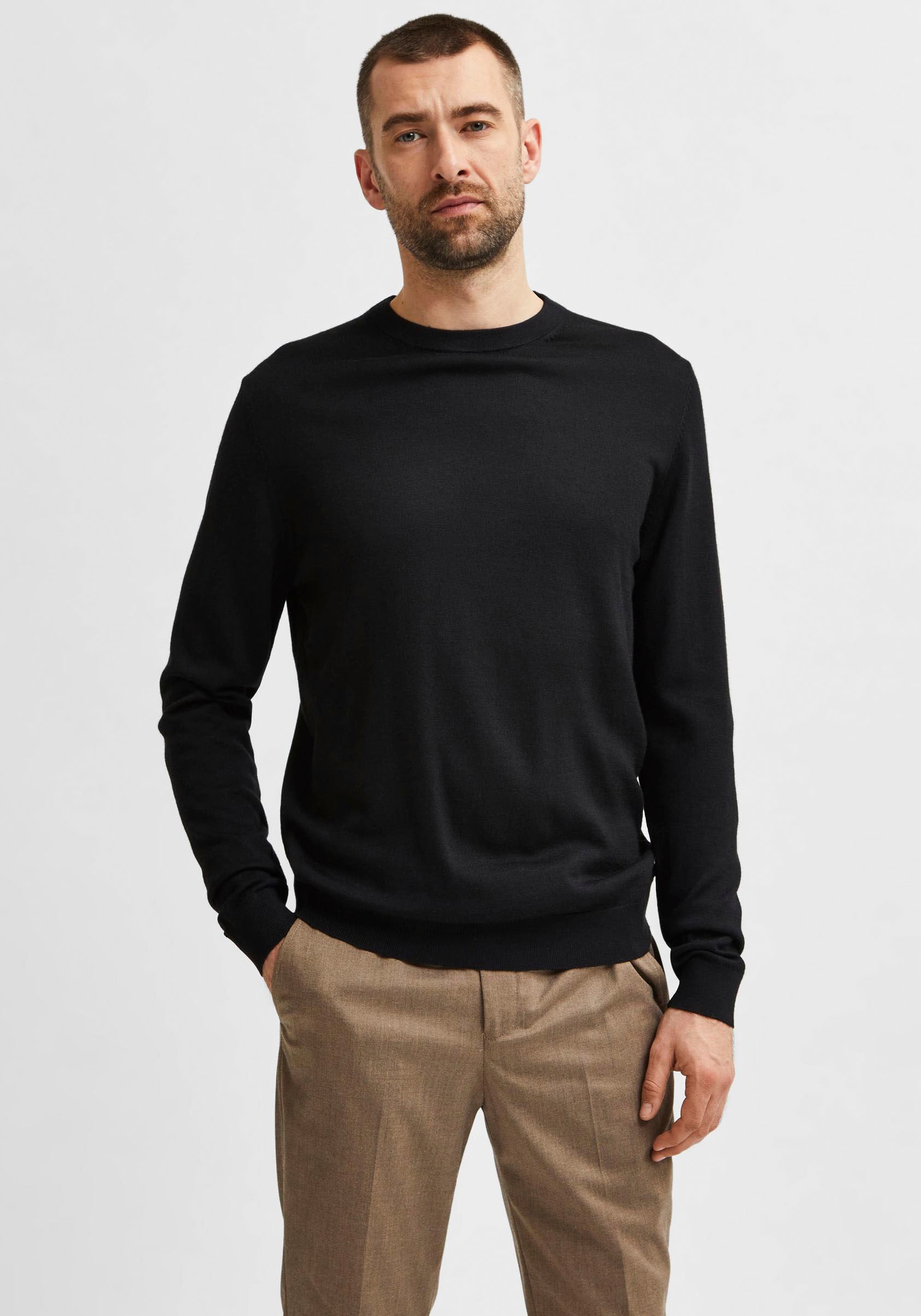 SELECTED HOMME Rundhalspullover »OWN MERINO COOLMAX KNIT«