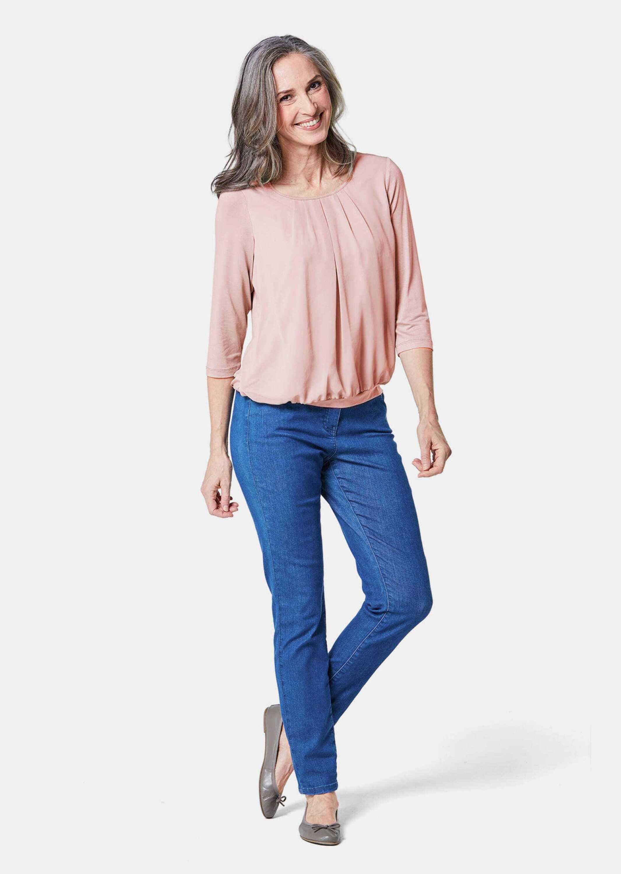 GOLDNER Kurzarmbluse "Kurzgröße Chiffon-Shirt mit 3/4-Arm, Rundhals" günstig online kaufen