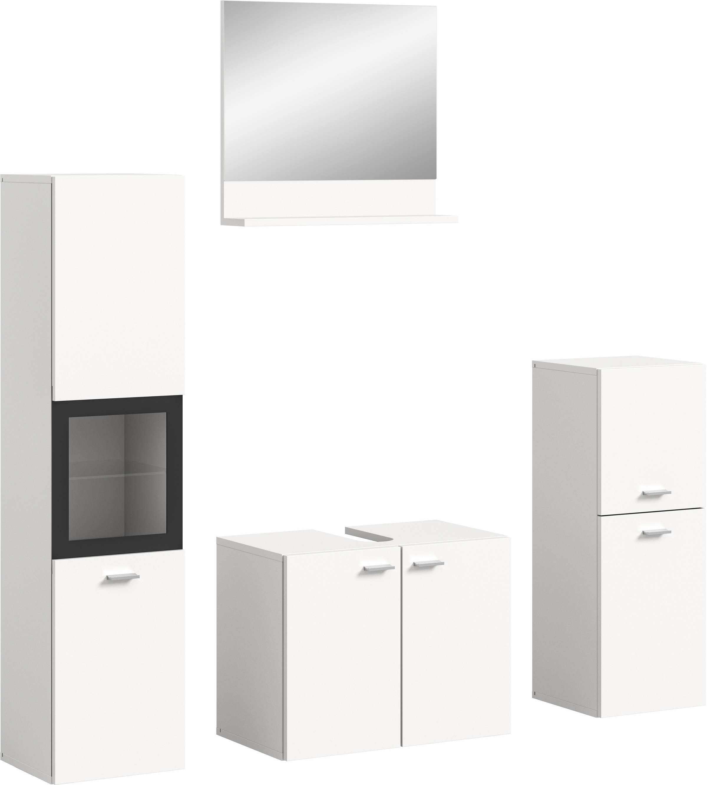 welltime Badmöbel-Set »Tampa, Breite 137cm, 4-teilig«, (4 St.), Waschbeckenunterschrank, Spiegel, Hochschrank, Midischrank