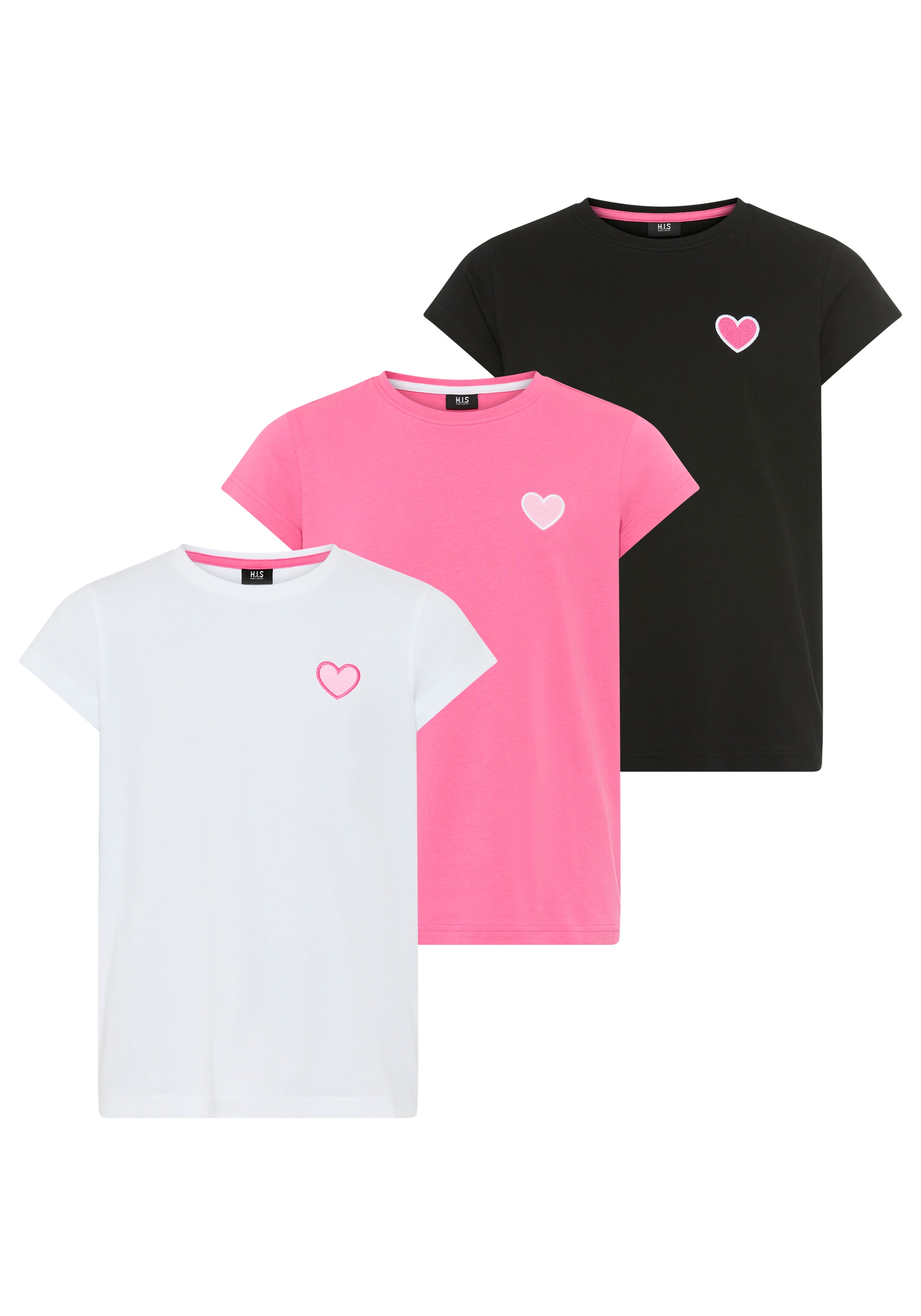 H.I.S T-Shirt "3er Pack H.I.S Shirts mit Stickerei für Mädchen" Packung, 3 tlg. für Mädchen, Kurzarm, Basic Passform, aus Baumwolle