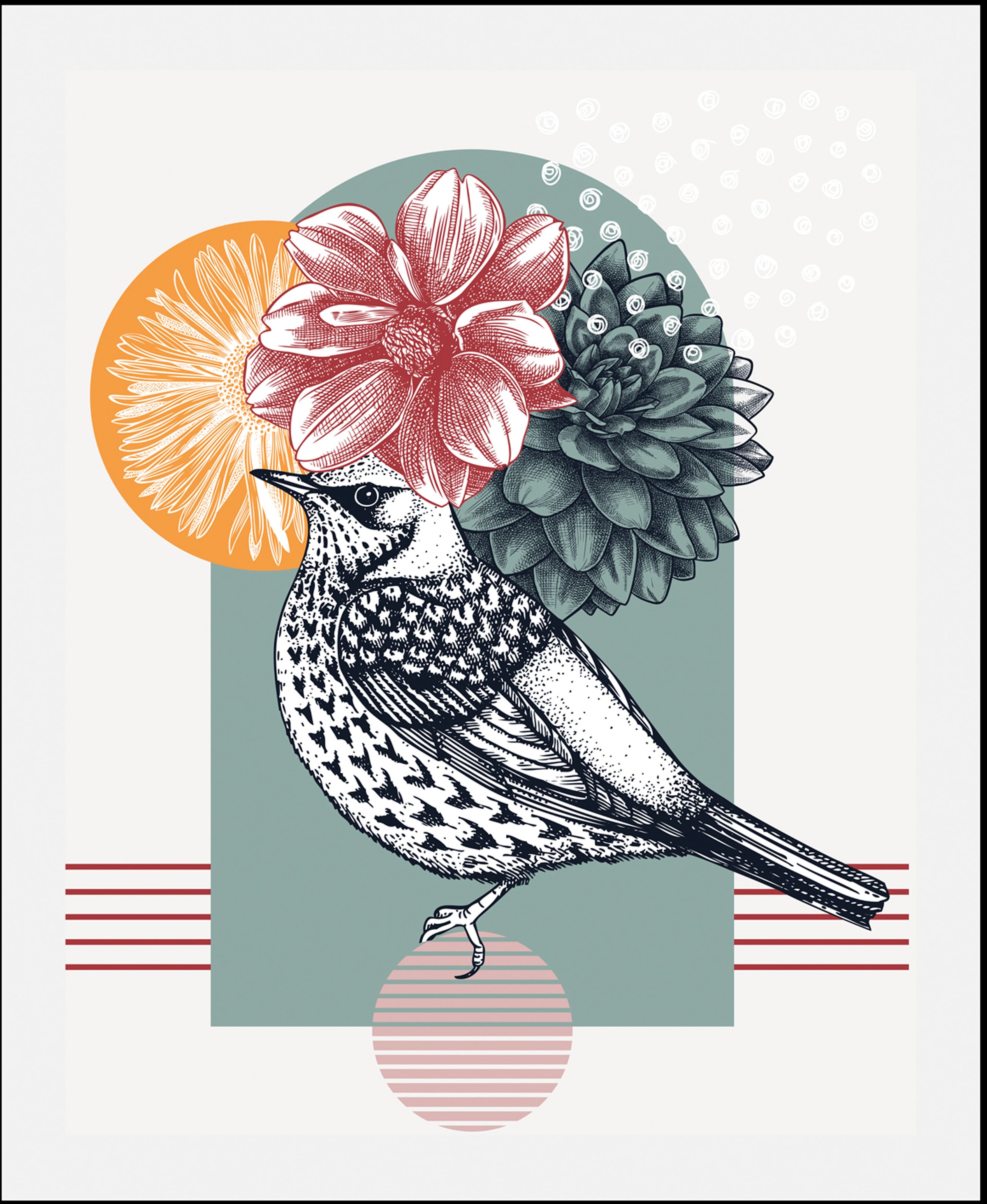 queence Bild "Birdy", Vögel-Vogelbilder-Blumen-Blumenbilder-Abstrakt-Pflanz günstig online kaufen
