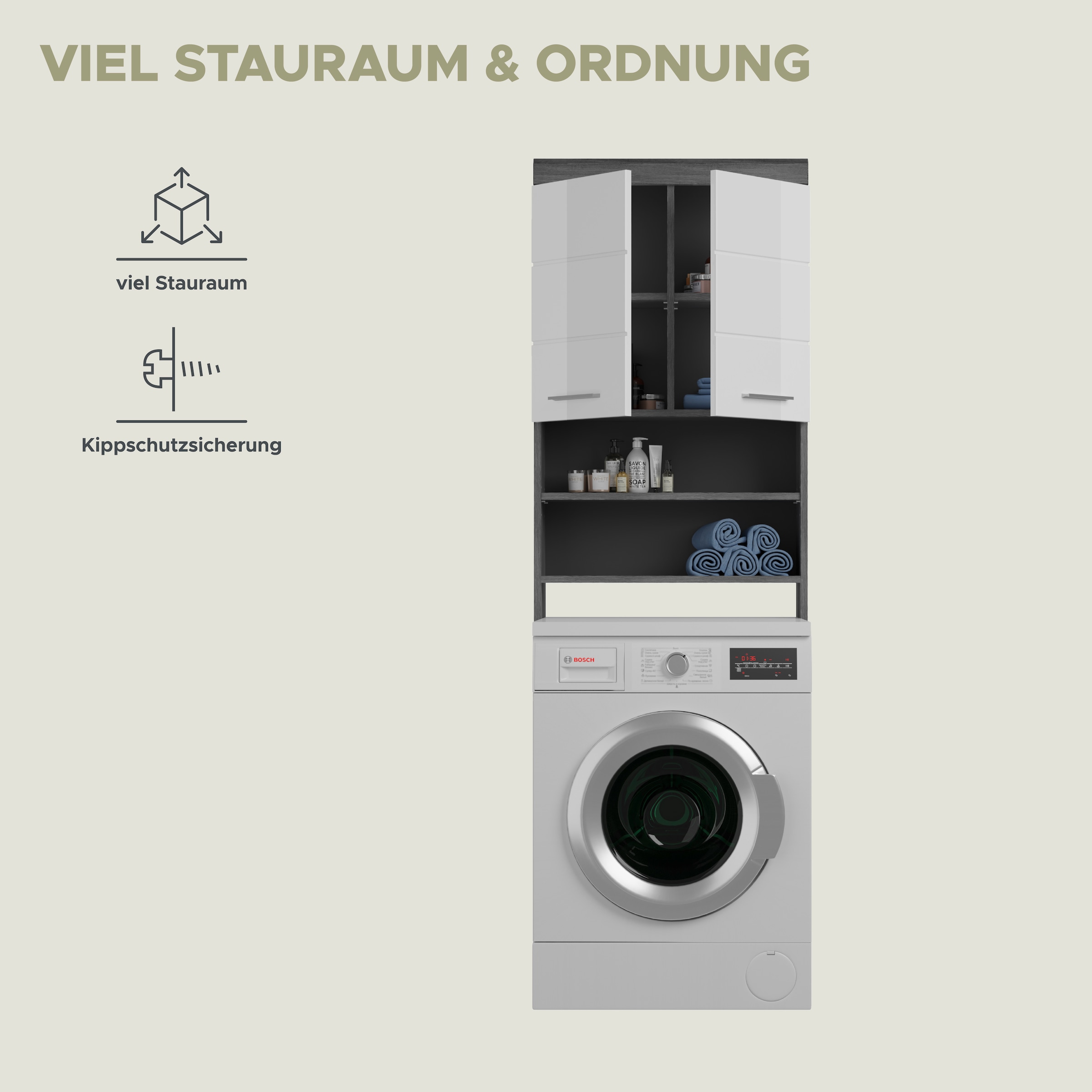 INOSIGN Waschmaschinenumbauschrank »Siena, Breite 63cm, für Waschmaschine & Trockner, 2 Türen, MDF-Front«, in verschiedenen Farben, Überbauschrank, Umbauschrank, Badschrank