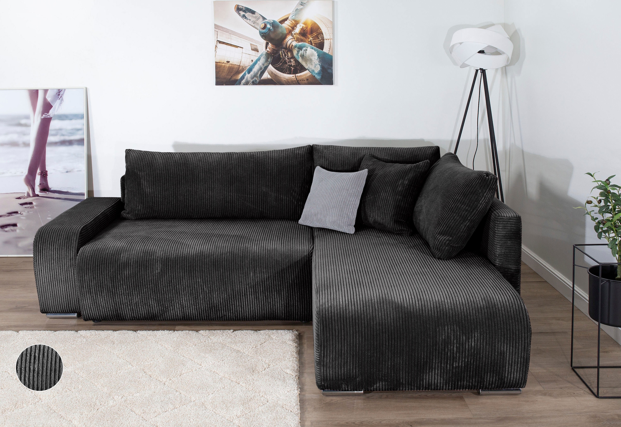 COLLECTION AB "Poppy L-Form, B: 227 cm" Schlaffunktion, Bettkasten & 1 Zierkissen