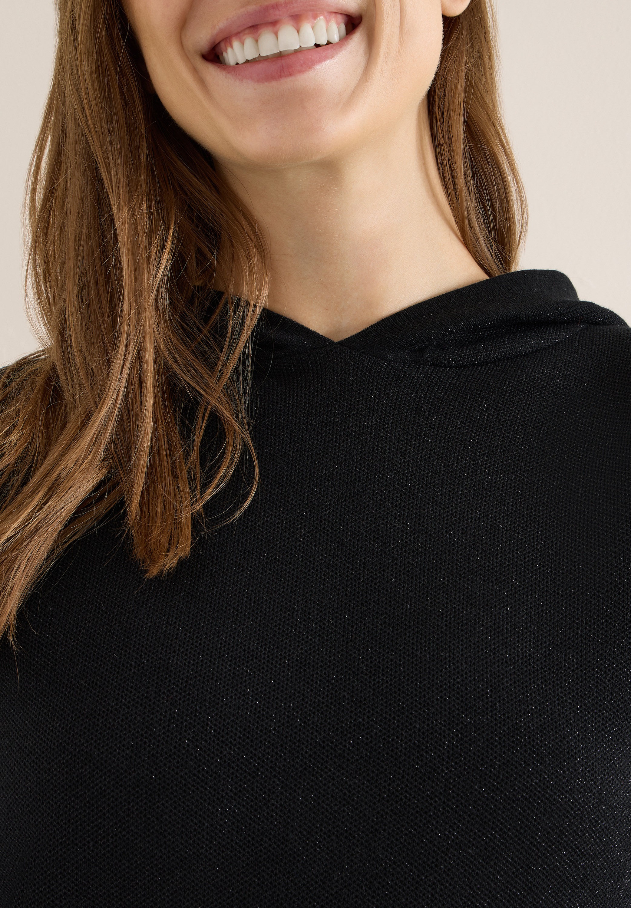 Thumbnail - Cecil Strickkleid Ohne Taschen Glitzerkleid - Langarm mit Gallonstreifen und Kapuze