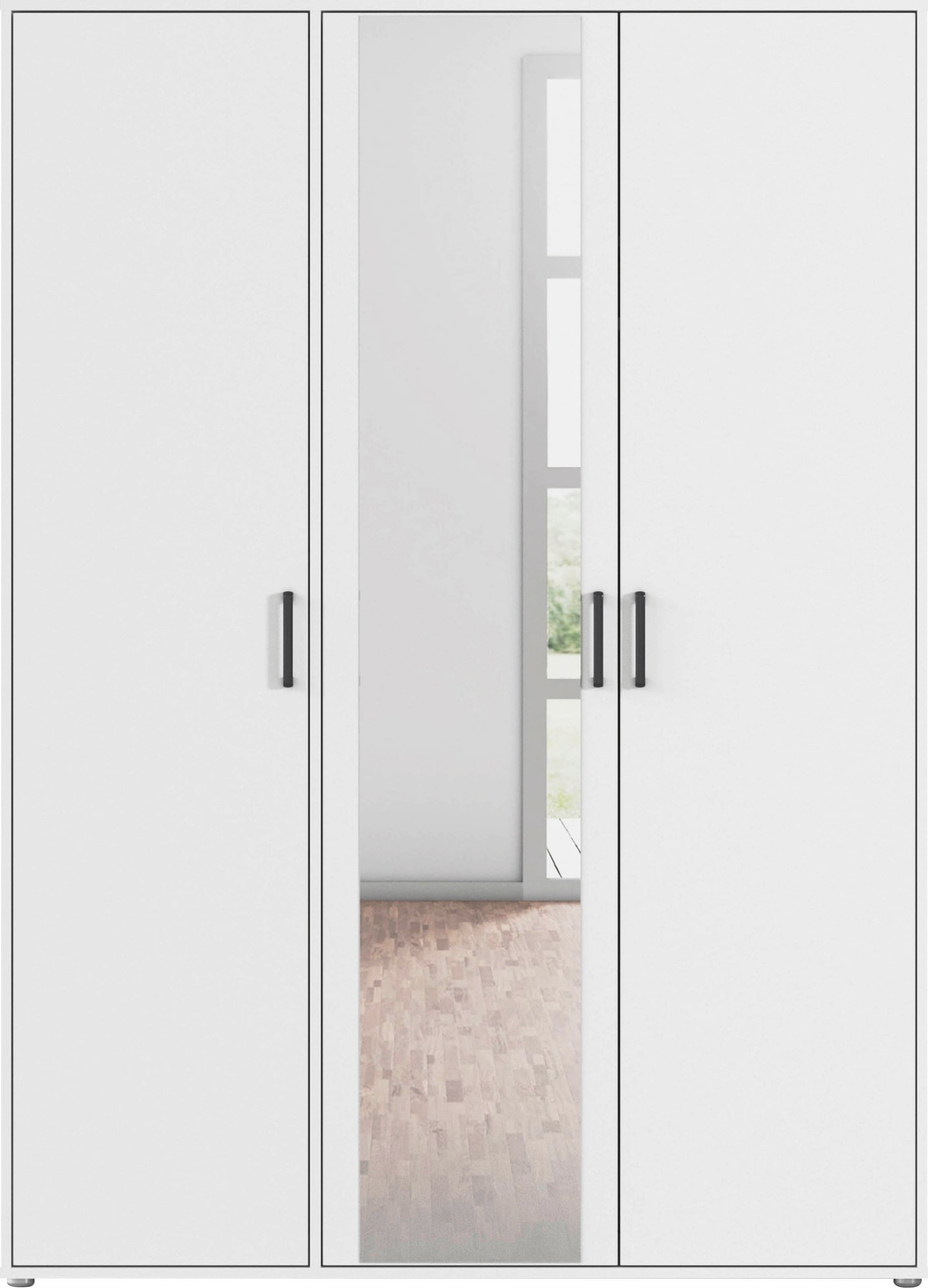 rauch Drehtürenschrank »Kleiderschrank Schrank Garderobe Wäscheschrank VOYAGER«, (in 3 verschiedenen Ausstattungen BASIC/CLASSIC/PREMIUM), mit modernen Griffen in Graumetallic und Spiegel