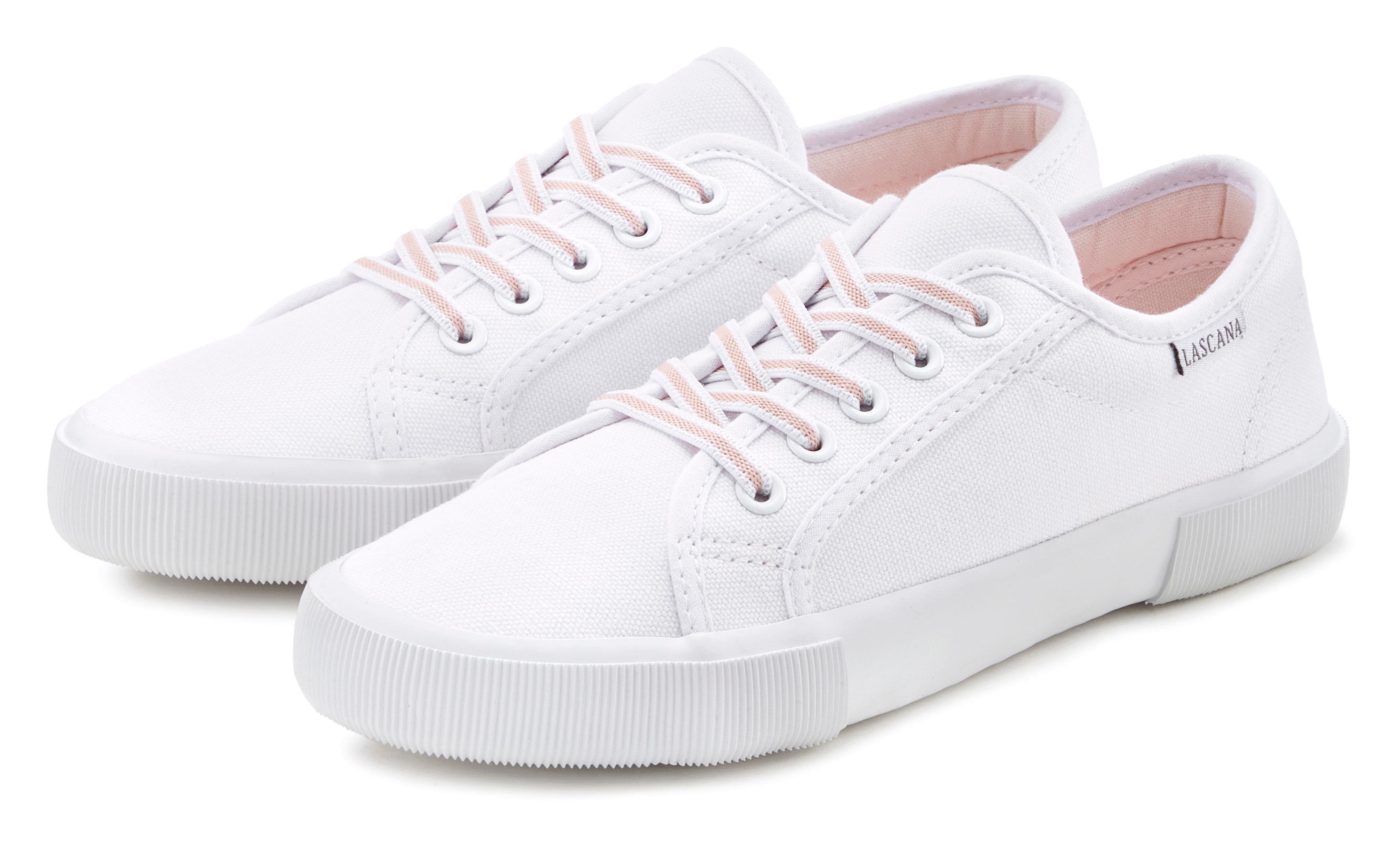 LASCANA Sneaker "Sneaker, Schnürhalbschuh, Freizeitschuh, Slip-On-Sneaker," zum Reinschlüpfen mit elastischen Schnürbändern VEGAN