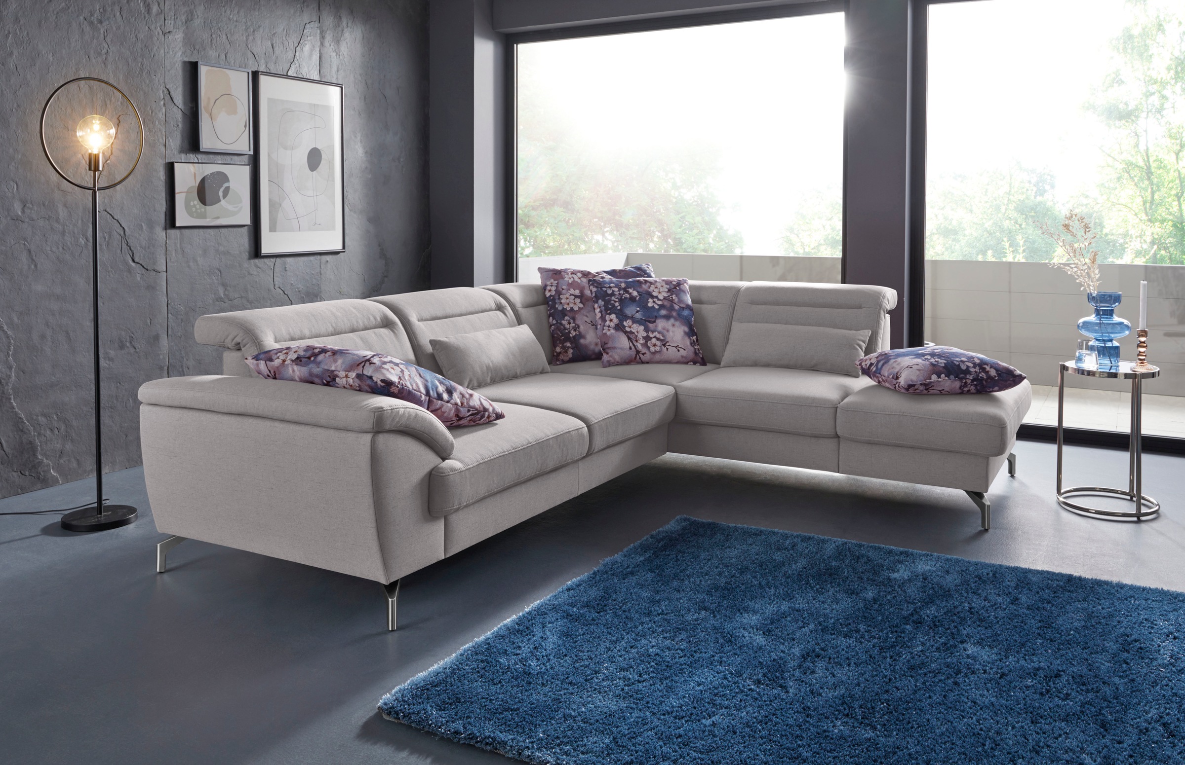 sit&more Ecksofa »Percy L-Form«, 12 cm Fußhöhe, Sitztiefenverstellung, wahlweise in 2 Fußfarben