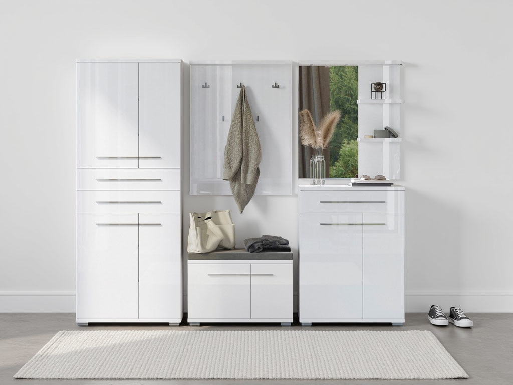 Garderoben-Set PLACES OF STYLE, B:228cm H:193cm T:35cm, weiß, Spanplatte, Flur, Kastenmöbel-Sets, "Piano", UV lackiert, kratzfest, hochglänzend,