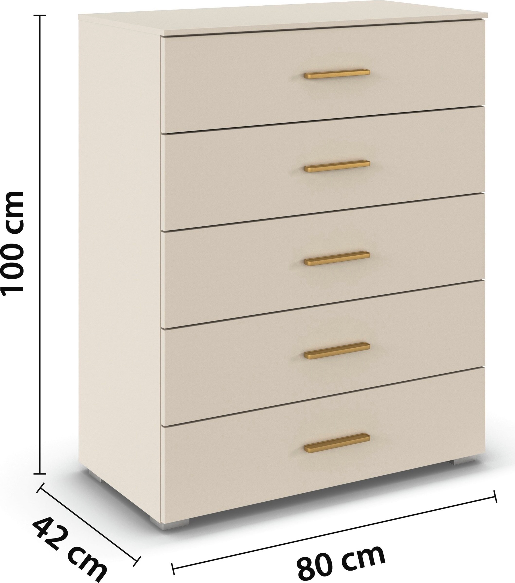 OTTO home Schubkastenkommode »Highboard Sideboard Kommode SCHNELLMONTAGESYSTEM ZELLARA« 5 große geräumige Schubladen, Griffe Gold aus Metall MADE IN GERMANY