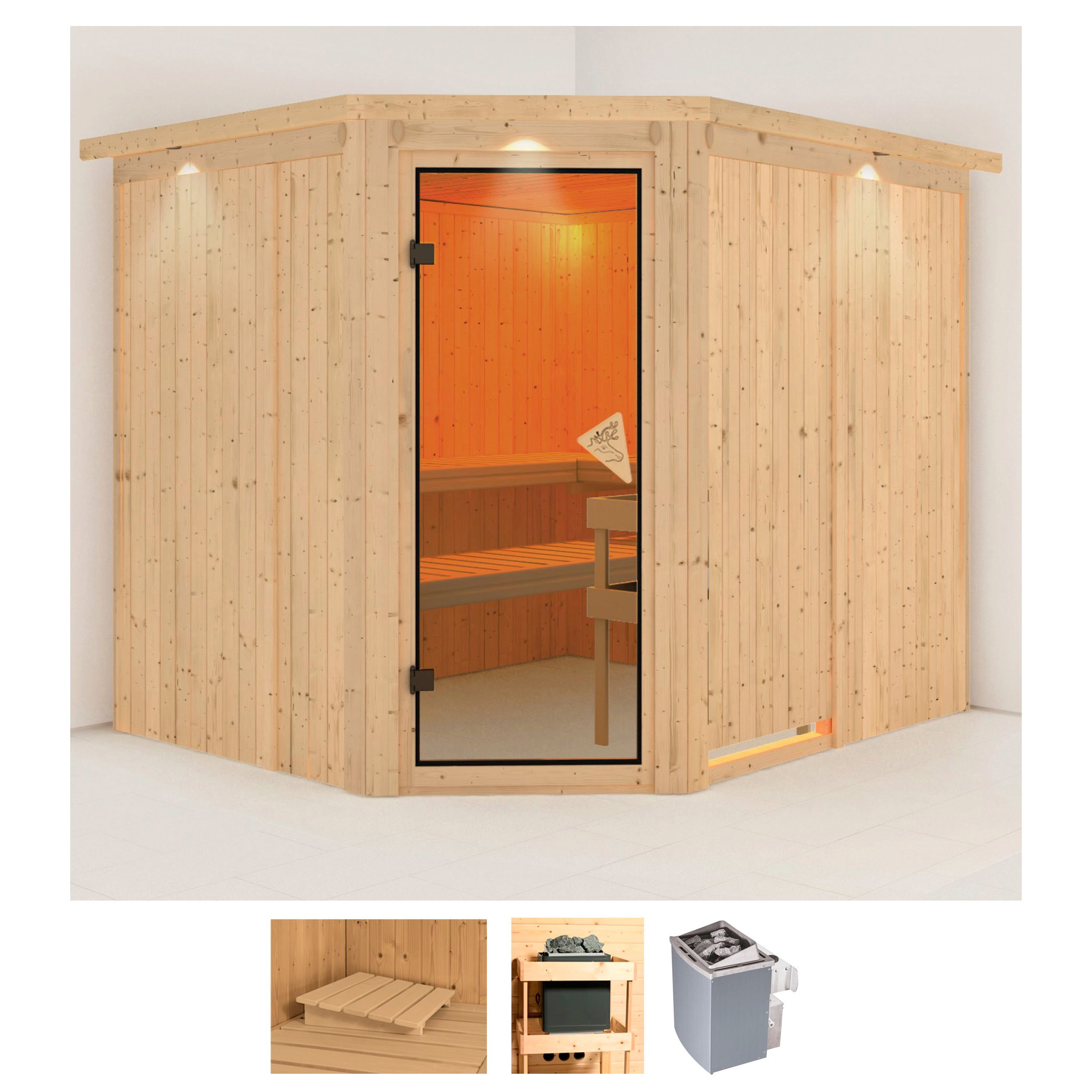 KARIBU Sauna "Marit", Saunaofen, integrierte Steuerung, 9 kW, beige, Saunen, 9-kW-Ofen mit integrierter Steuerung
