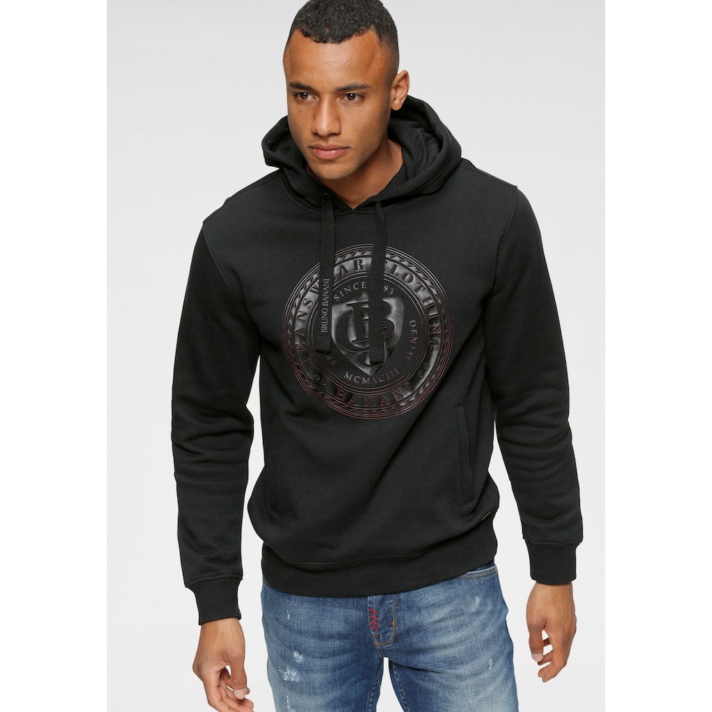 Herrenmode Sweatshirts & -jacken Bruno Banani Kapuzensweatshirt, mit gummierten Markenprint vorne schwarz