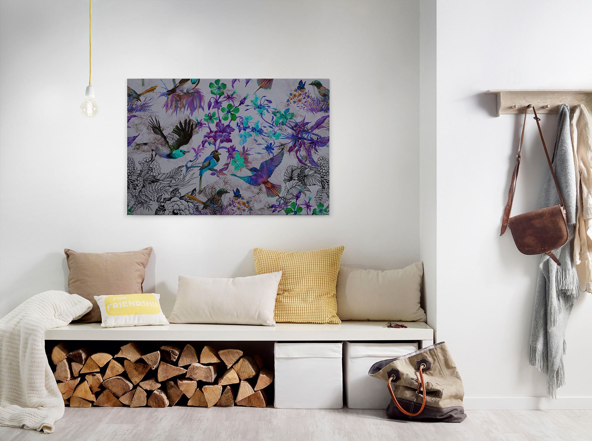 A.S. Création Leinwandbild "funky birds" Kunst Vögel 1 Stk. tlg. Keilrahmen Bild mit Vögel Floral Leinwand-Bild Wohnzimmer modern Wand