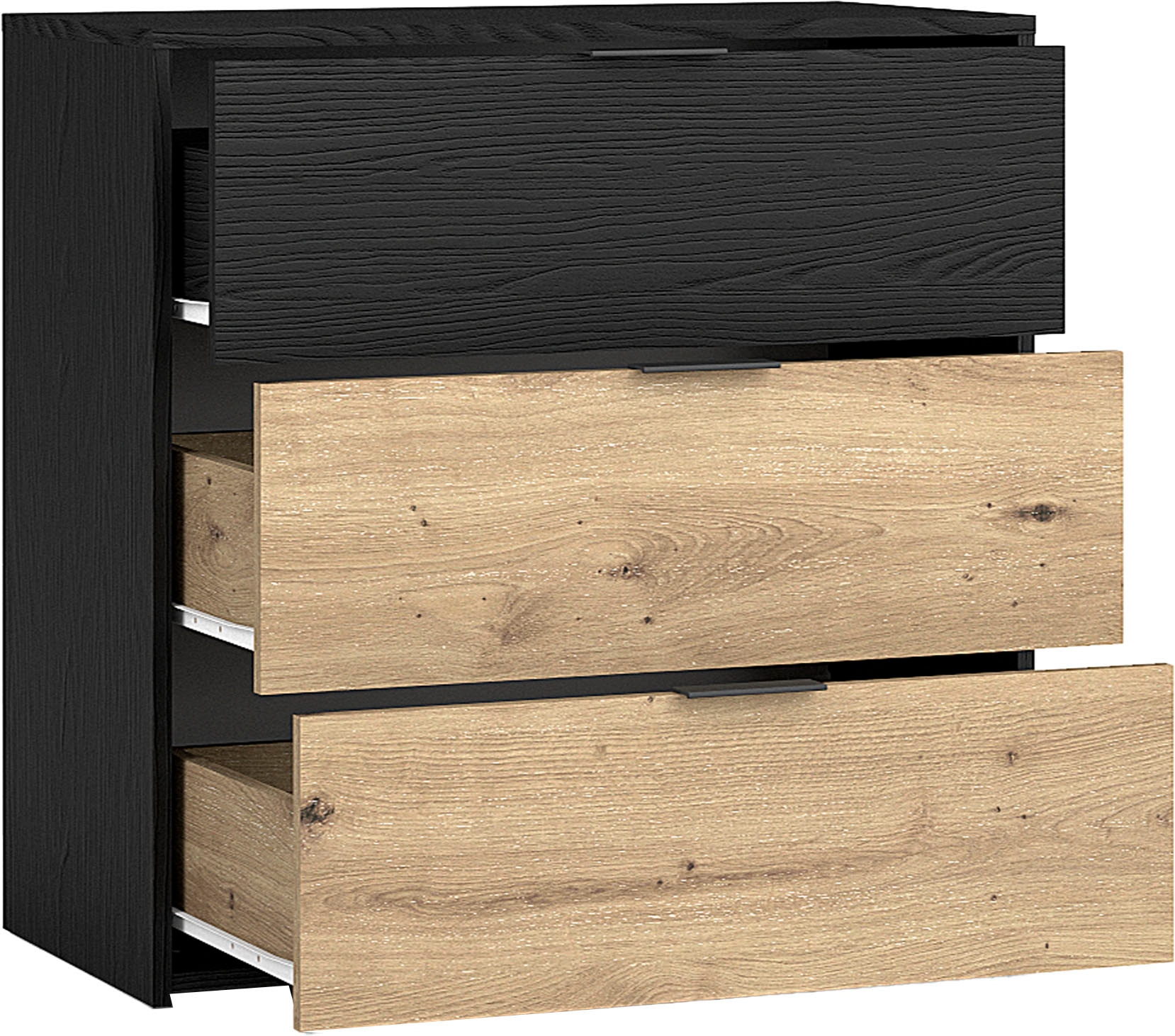 byLIVING Schubkastenkommode »Rimini«, Melamin Eiche schwarz und Artisan Eiche, 3 Schubkästen, Breite 80 cm