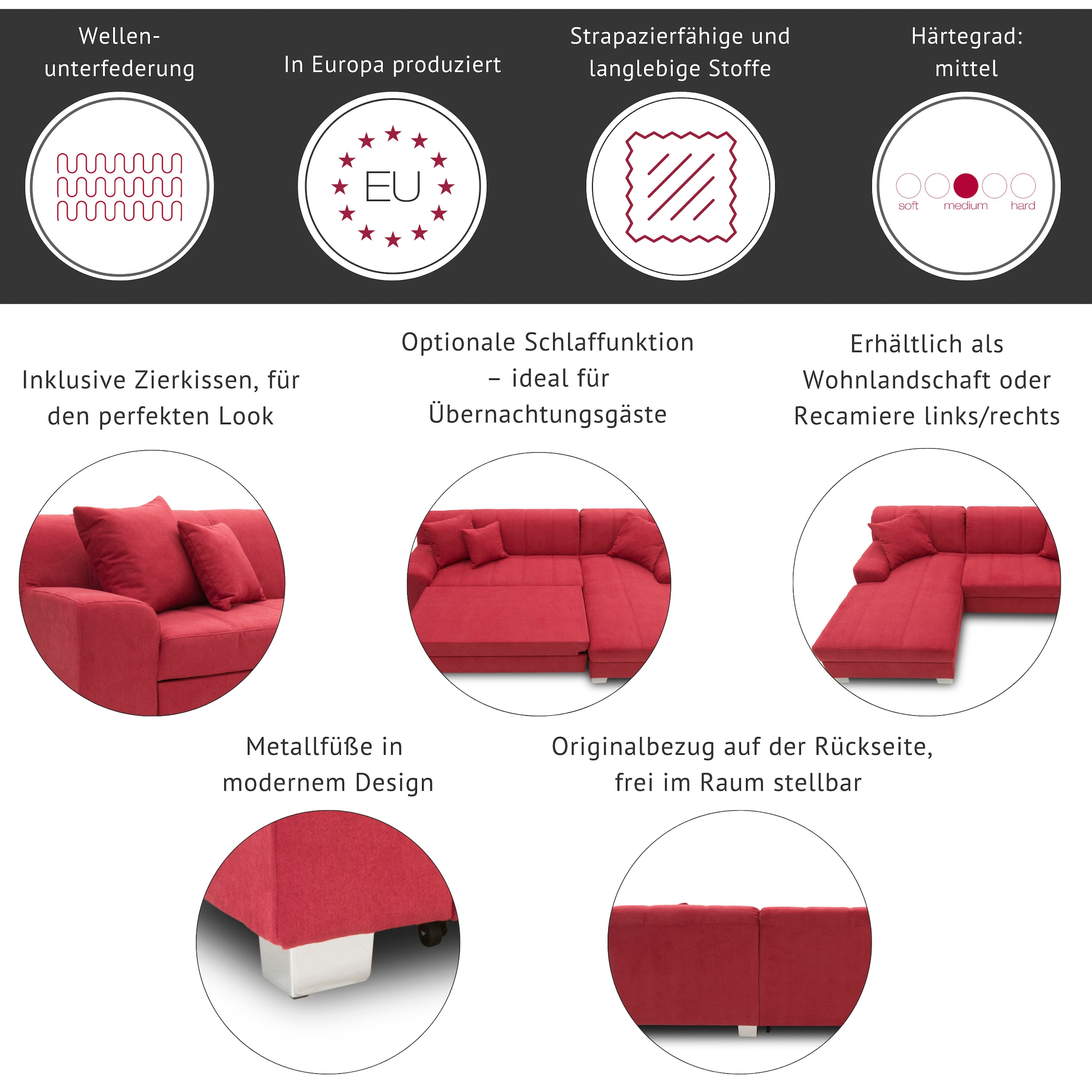 DOMO collection Ecksofa "Turah incl. Zierkissen, moderne Steppung, auch in günstig online kaufen