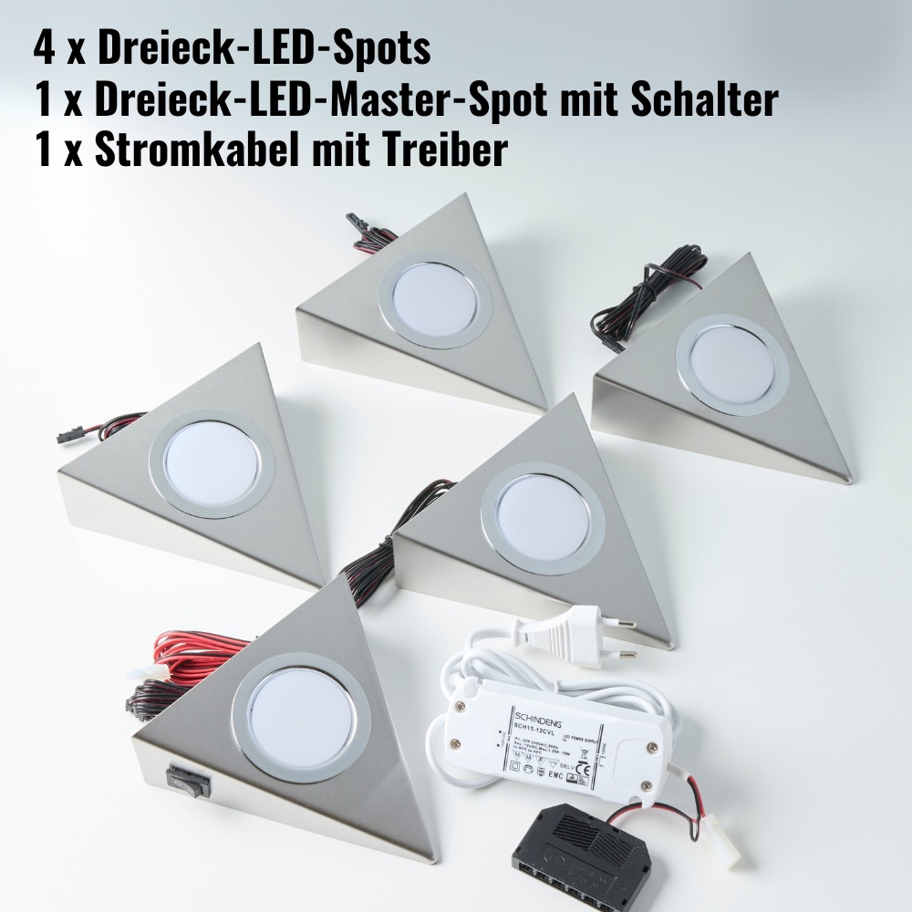 Loevschall Unterschrankleuchte »Emerald Kit Unterbauleuchte Küche LED 230V, 3er-Set, LED-Lampe«, Leuchtmittel LED-Modul | LED fest integriert, Weißlicht, einfache Installation, integriertem Schalter, Edelstahl