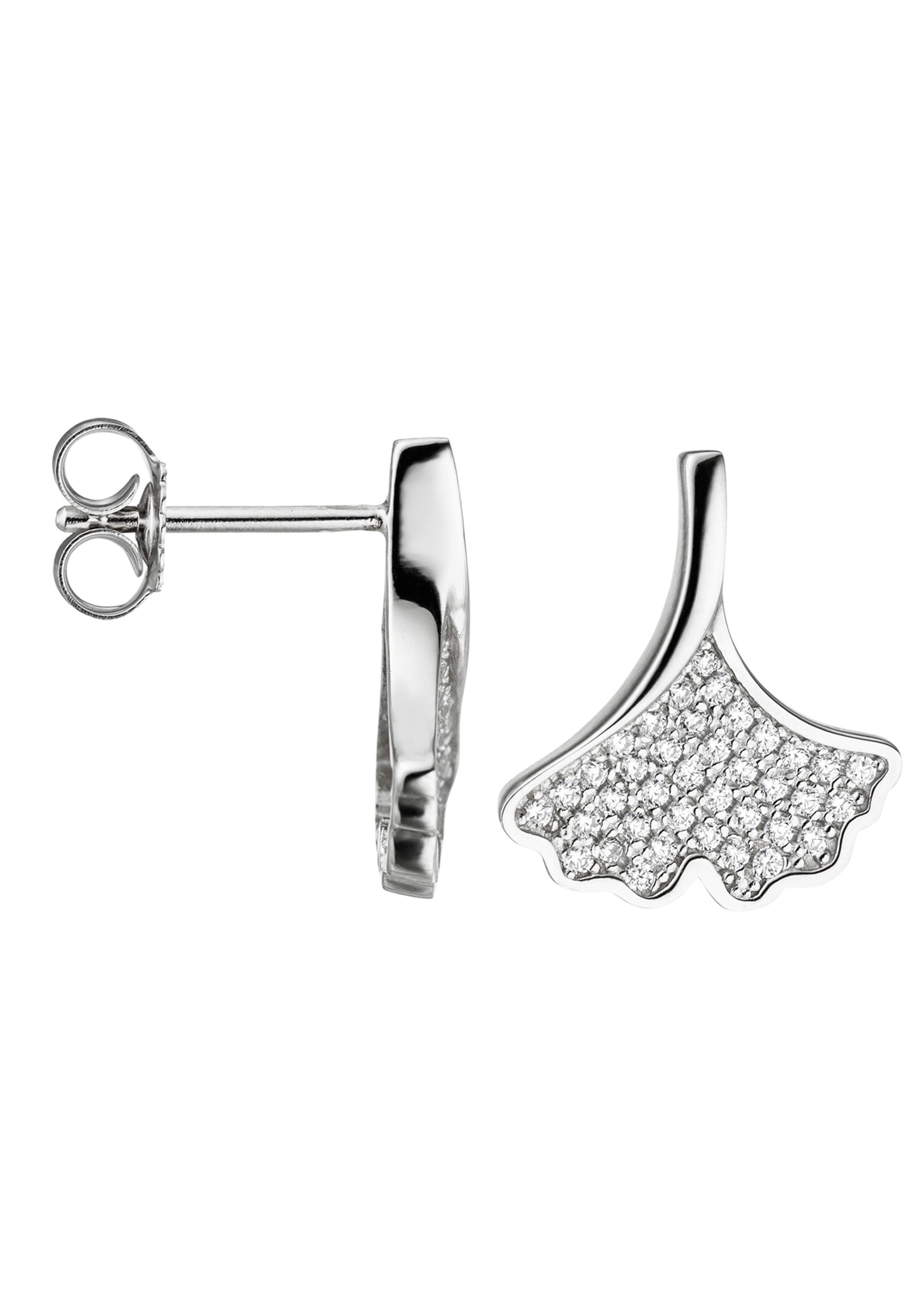 Paar Ohrstecker JOBO "Ohrringe Ginkgo Ginko Blätter 15 mm", silber 925, weiß, Ohrringe, Damen, Silber 925 (Sterlingsilber), 925 Silber mit 72 Zirkonia