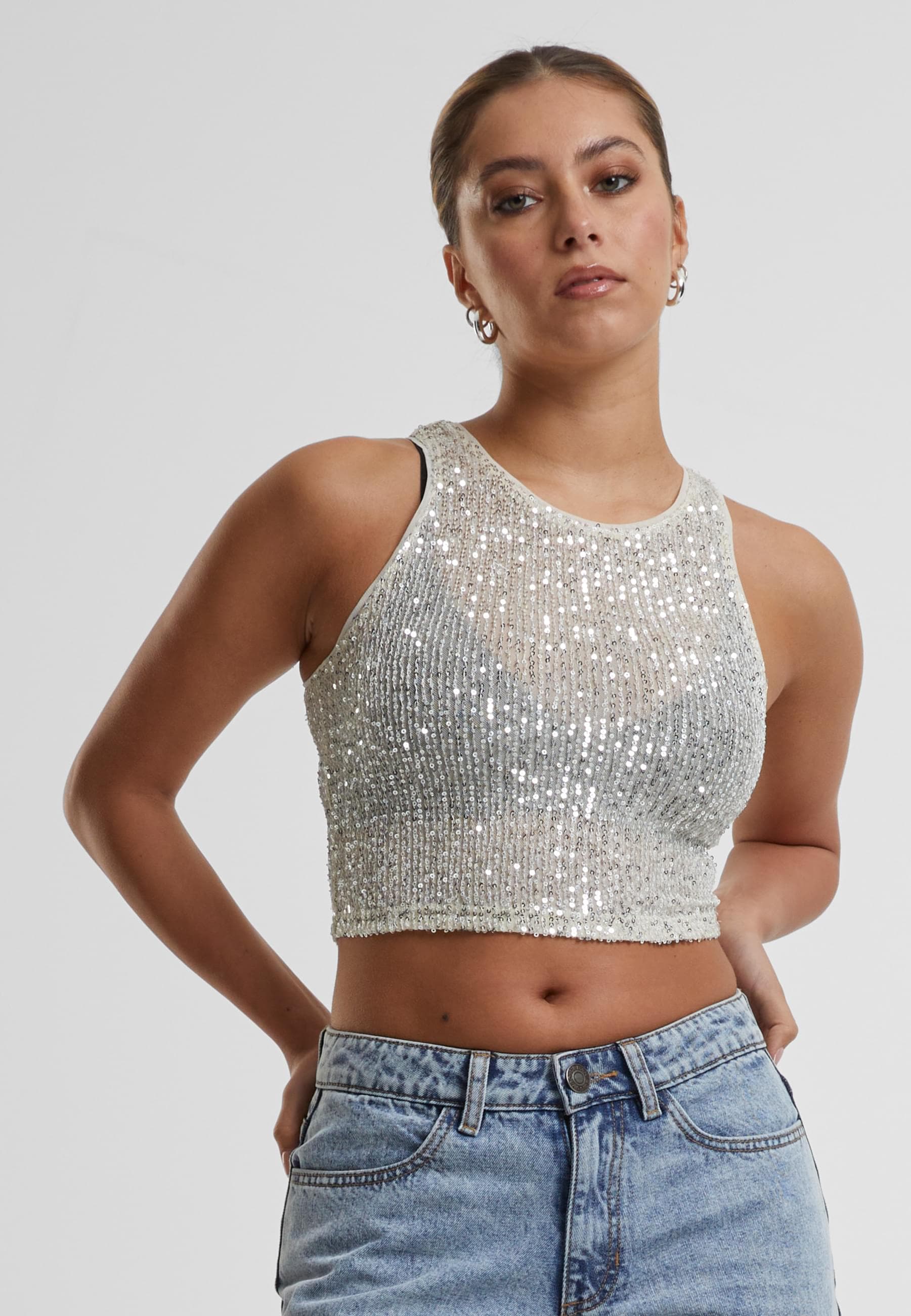 URBAN CLASSICS Muskelshirt »Urban Classics Ladies Sequins Cropped Top«, (1 tlg.)
