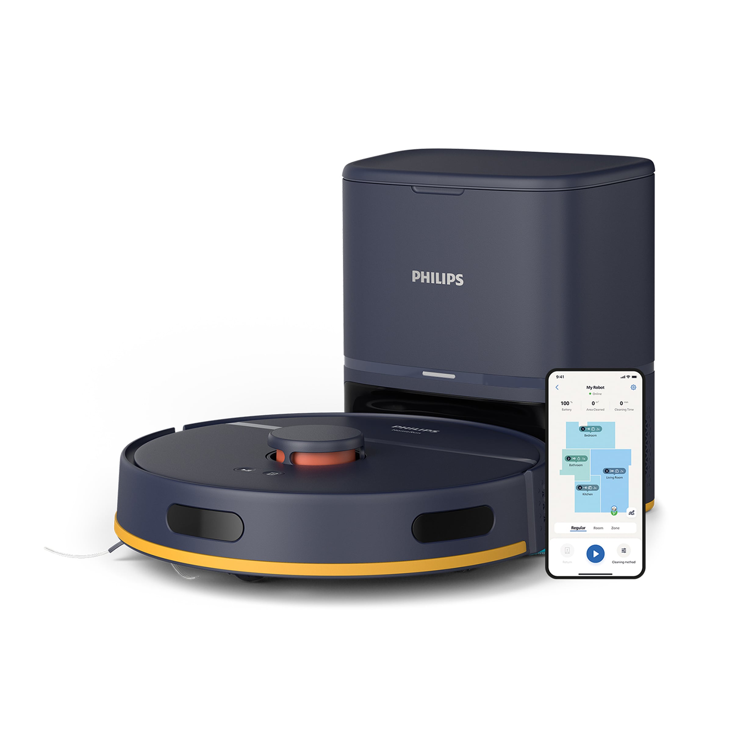 Philips Saugroboter "mit Wischfunktion XU2100/15, mit 6.000pa Saugkraft," LDS-Radarnavigationssystem, HomeRun App, inkl. Entleerungsstation