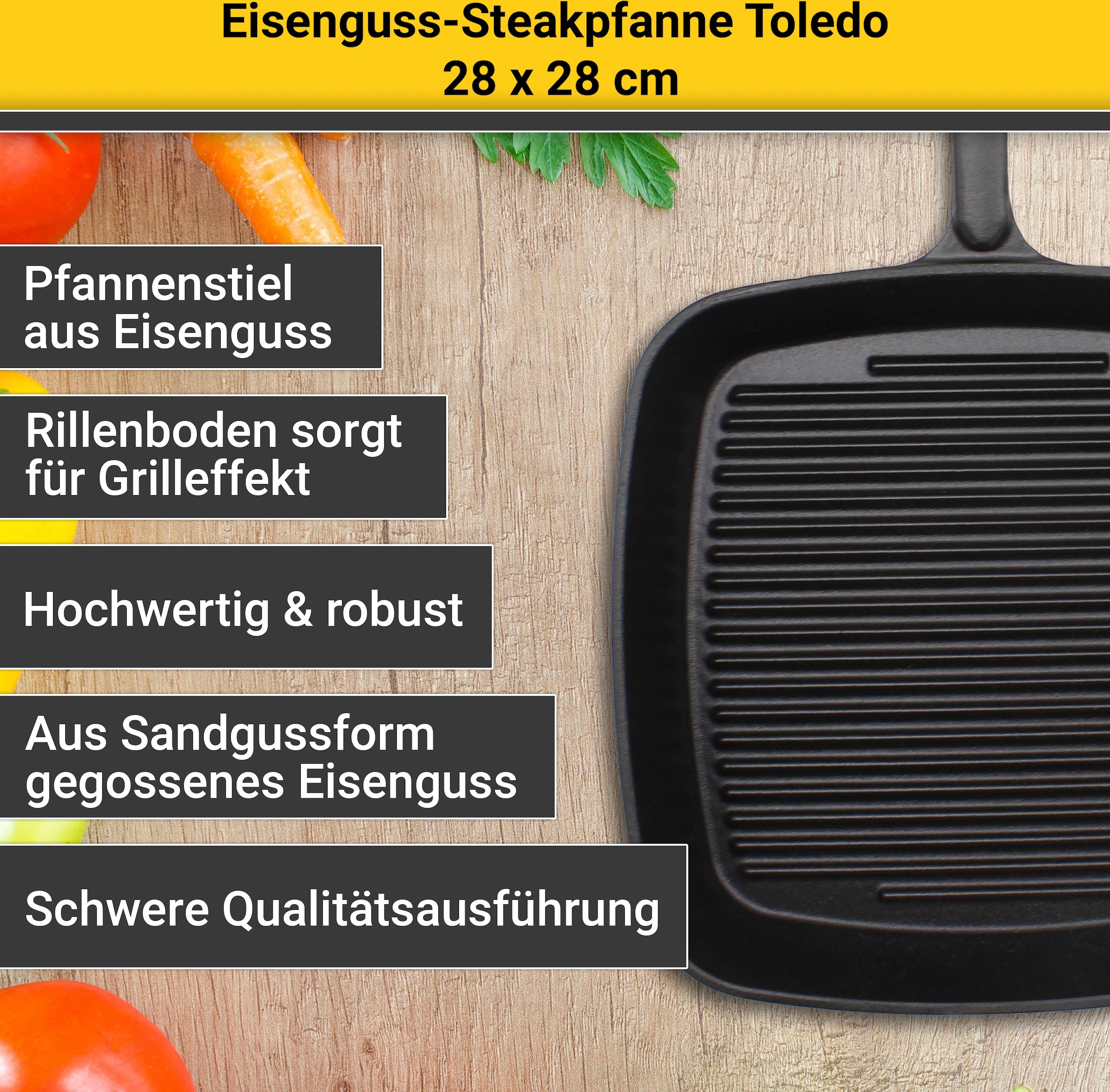 Krüger Steakpfanne »Toledo«, Gusseisen, | Induktion cm, bestellen (1 28x28 tlg.), BAUR