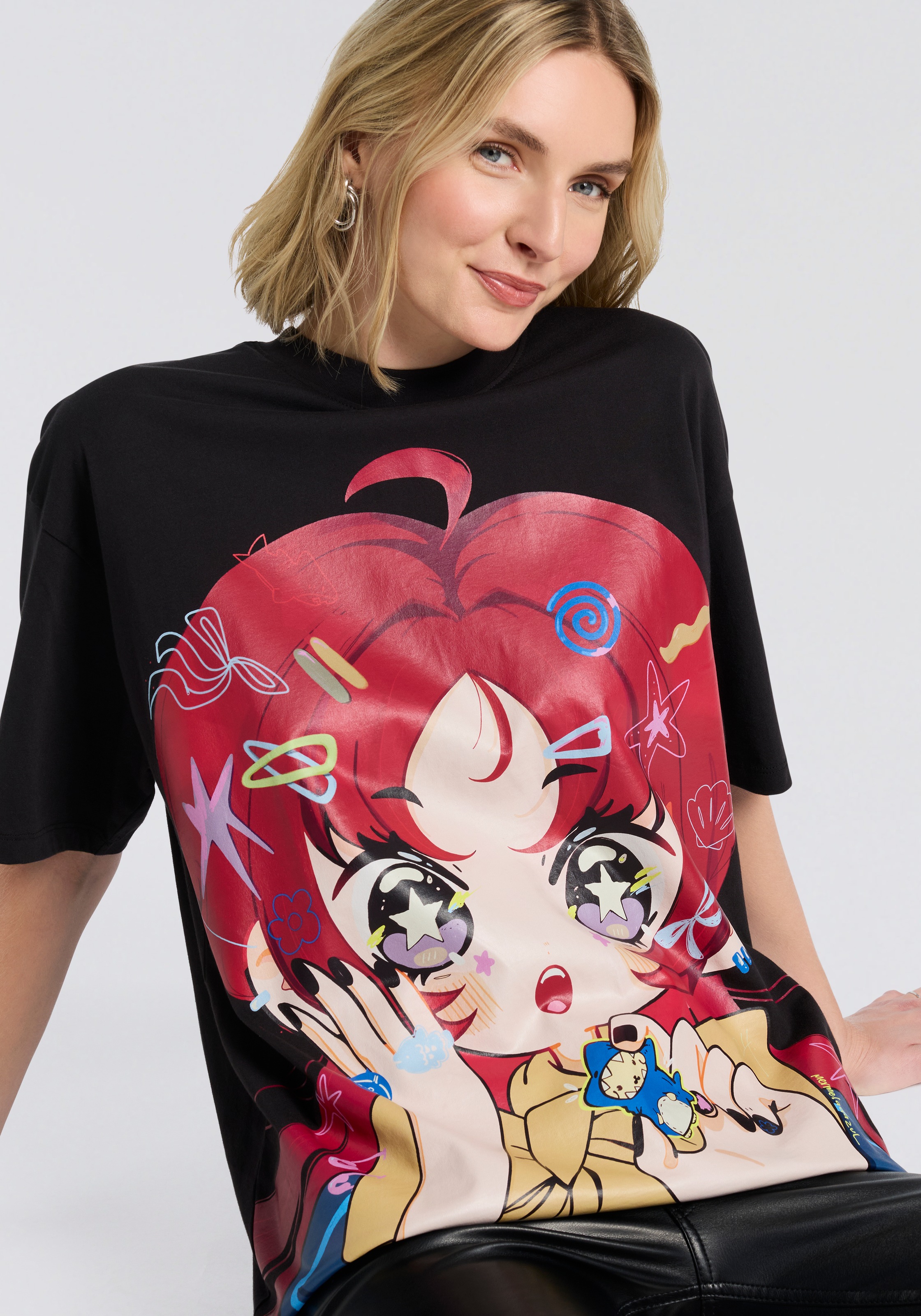 HUGO Blue Print-Shirt "Oversized Tee" im Anime Design günstig online kaufen