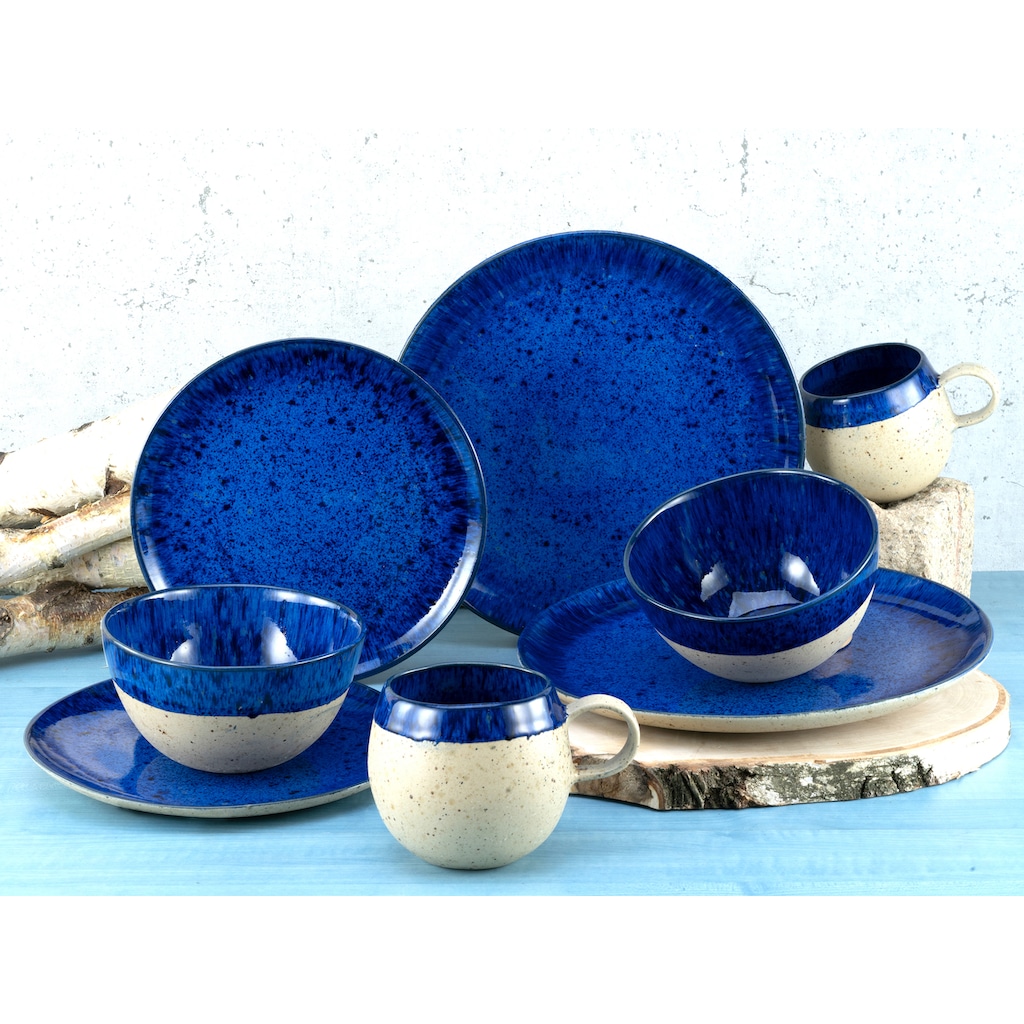 CreaTable Kombiservice »Geschirr-Set Deep Blue Sea«, (Set, 8 tlg., Kaffeeservice und Tafelservice im Set, für 2 Personen)