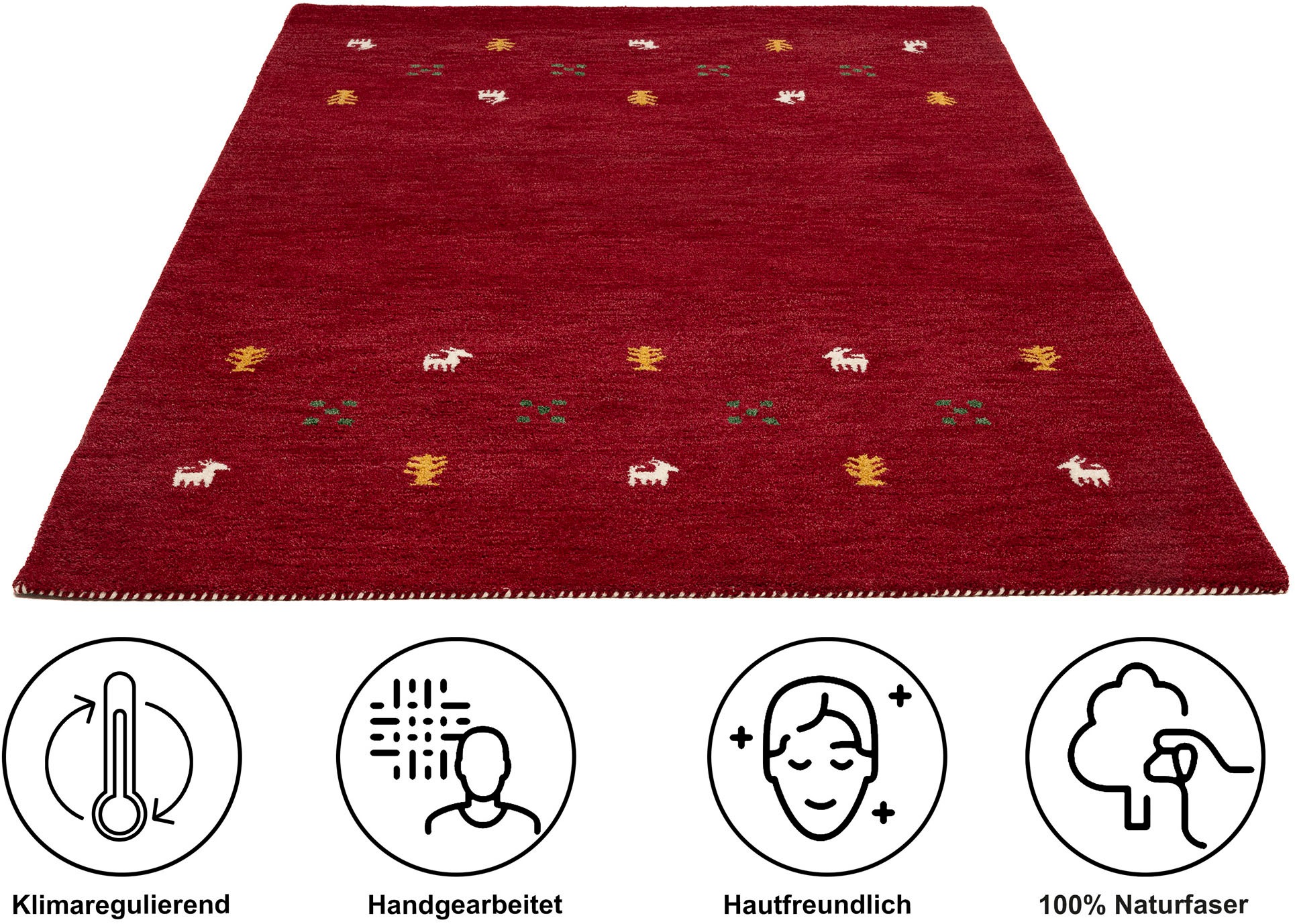 Thumbnail - THEKO Wollteppich "Gabbeh Motiv, Handgefertigt, Teppich, Tiermotiv, reine Wolle" rechteckig 14 mm Höhe reine Wolle, Wohn...