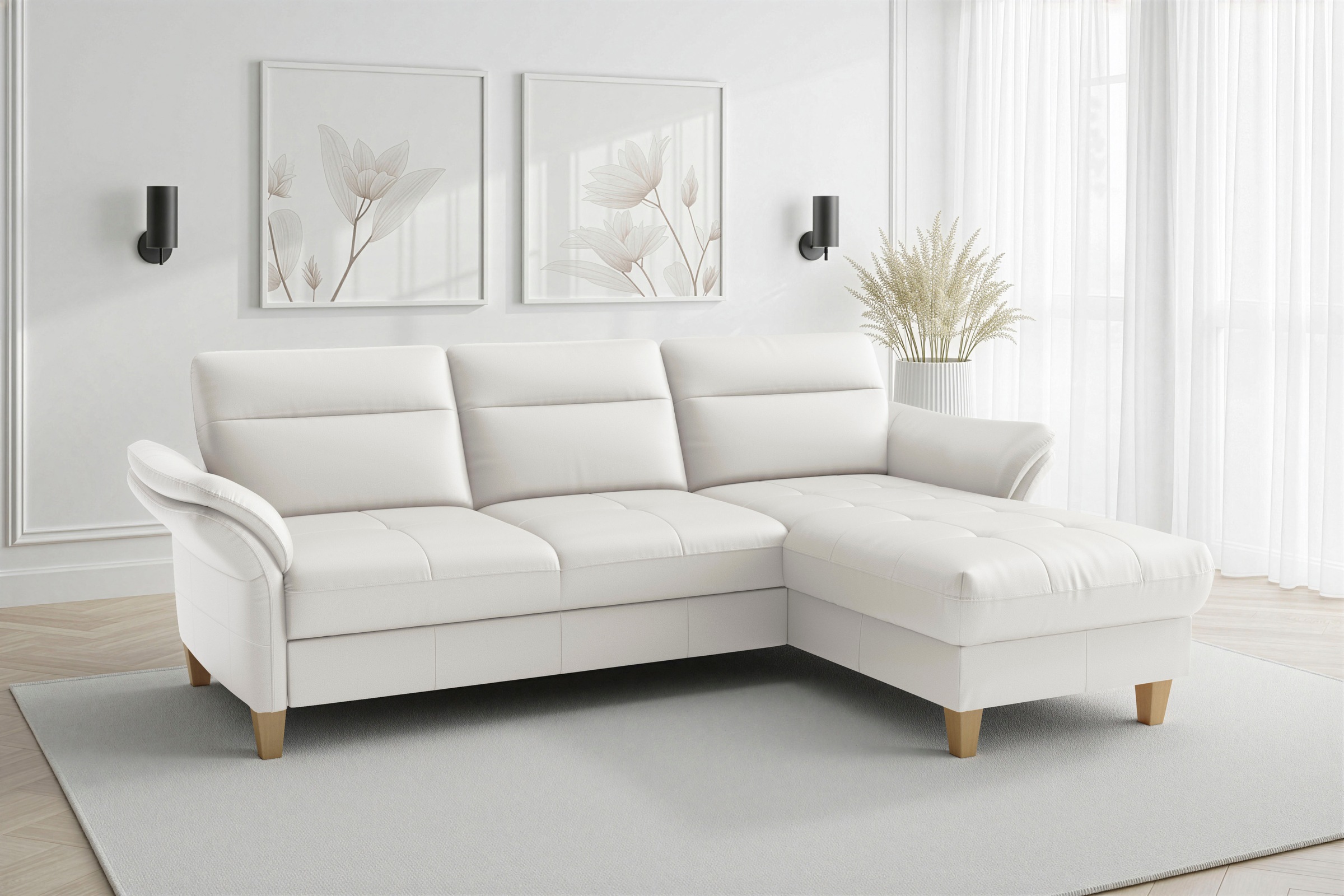 sit&more Ecksofa "Pamela L-Form, Leder, B: 218 und 230 cm mit Recamiere links od. rechts" optional Armteilverstellung, Schlaffunktion & Bettkasten