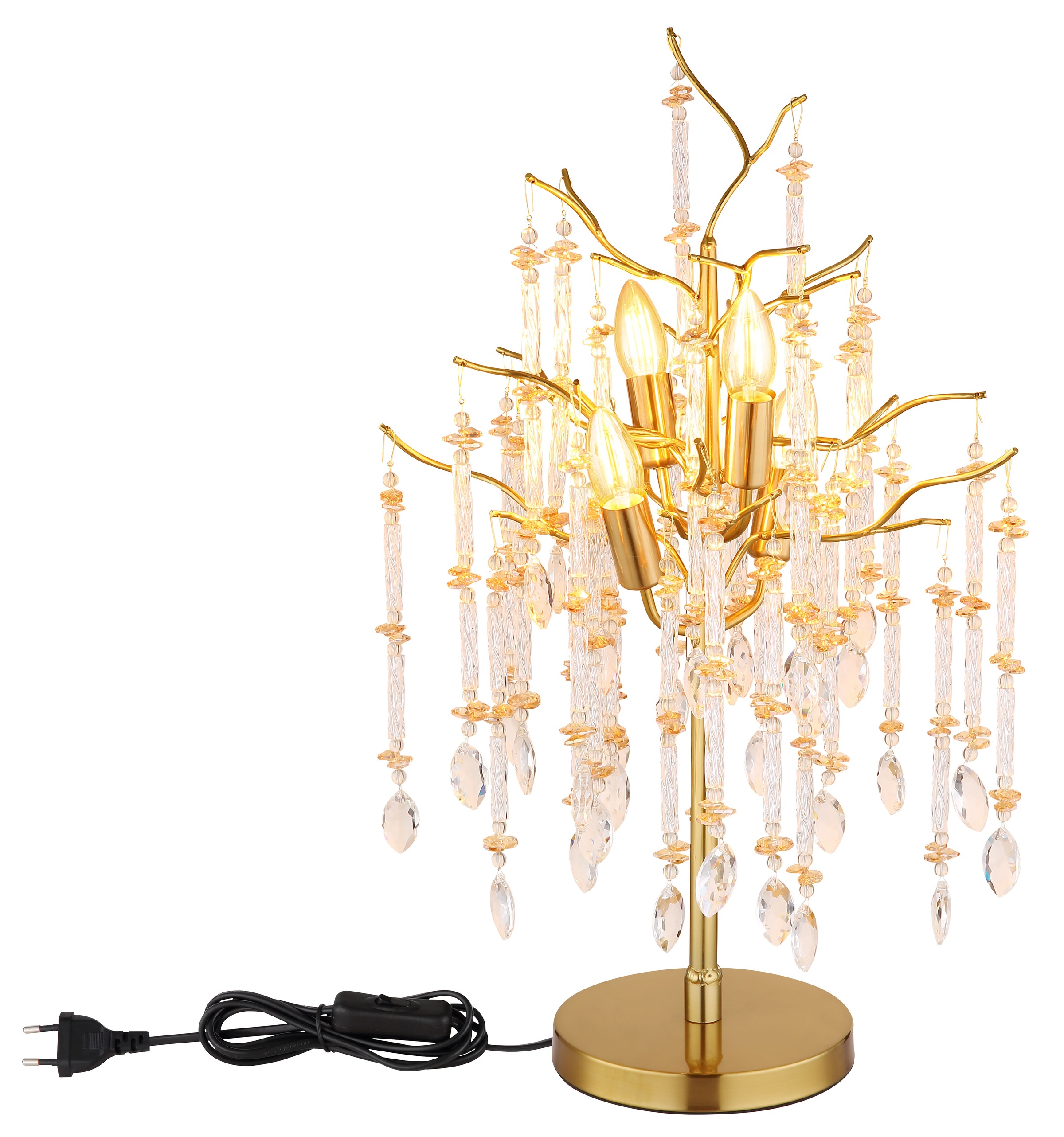 GLOBO LIGHTING Tischleuchte »GLORIA« E14 1 Stk. Tischleuchte gold matt mit dekorativen Glaskristallen