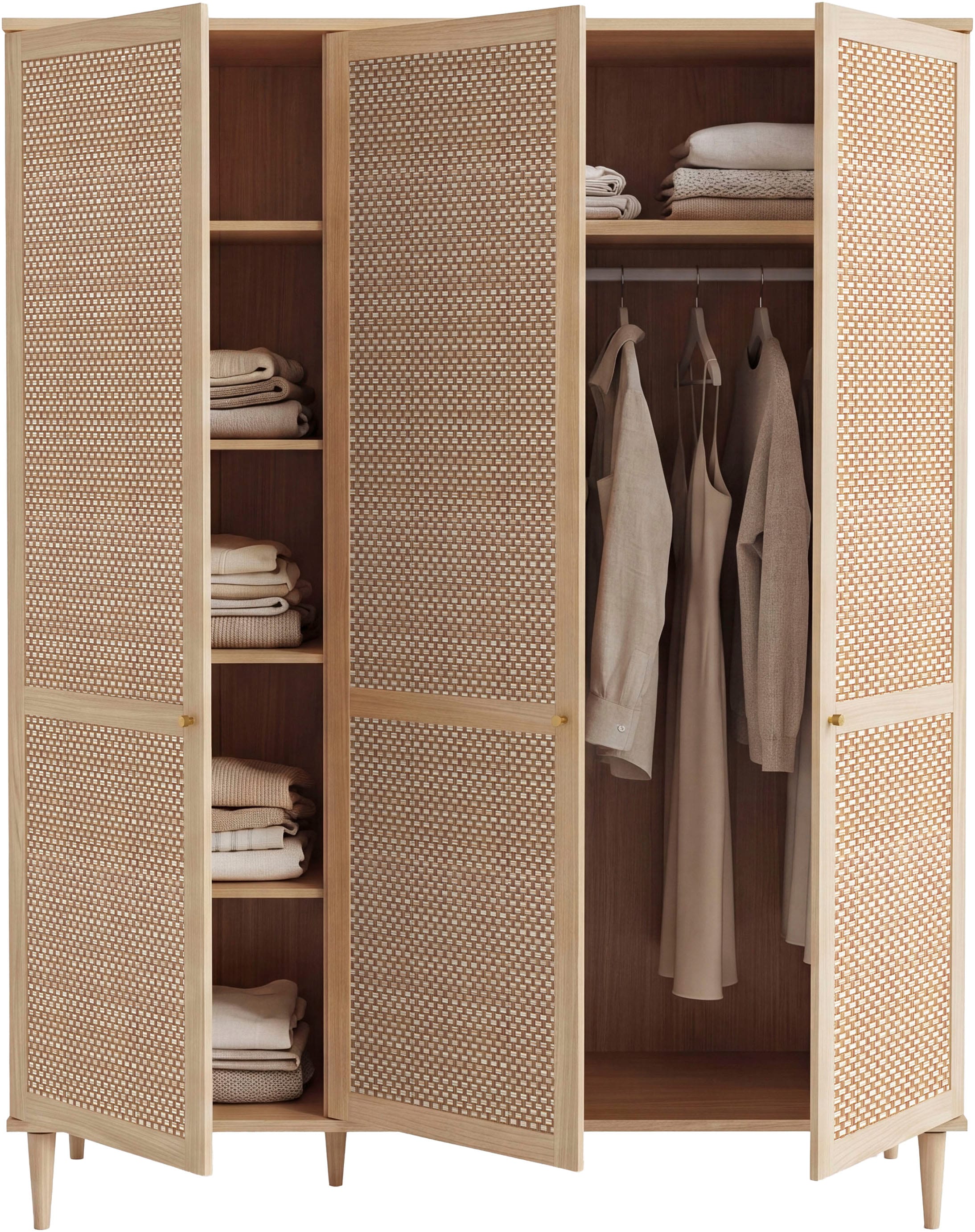 OTTO home Kleiderschrank »ELLIAN mi tWiener Geflechtoptik und warmem Holzdekor« Holzfüße, Metallgriffe, Made in EU, viel Stauraum, FSC® zertifiziert