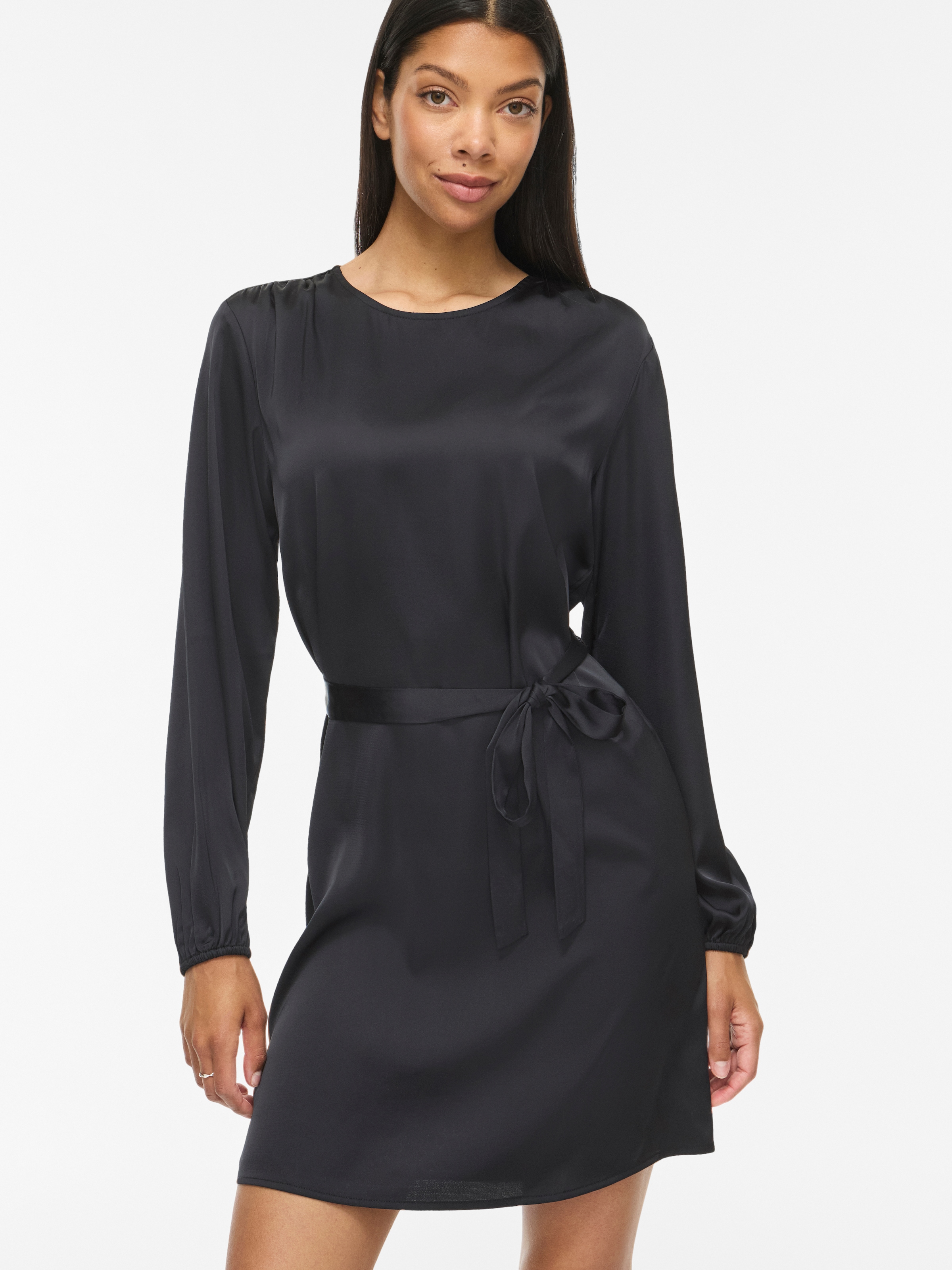 Vila Minikleid »VIENNA RAVENNA L/S O-NECK DRESS - NOOS« lockere Passform, aus Kunstfaser, pflegeleicht