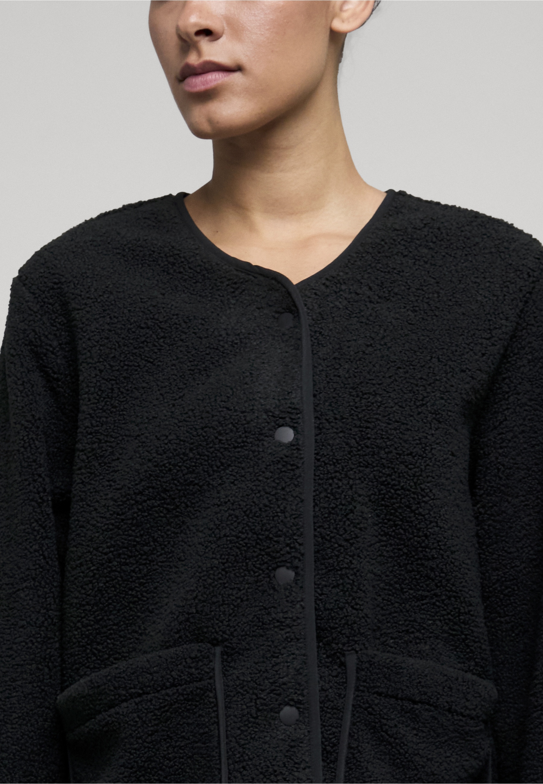 URBAN CLASSICS Outdoorjacke »Urban Classics Ladies Buttoned Teddy Jacket« 1 Stk. tlg. ohne Kapuze