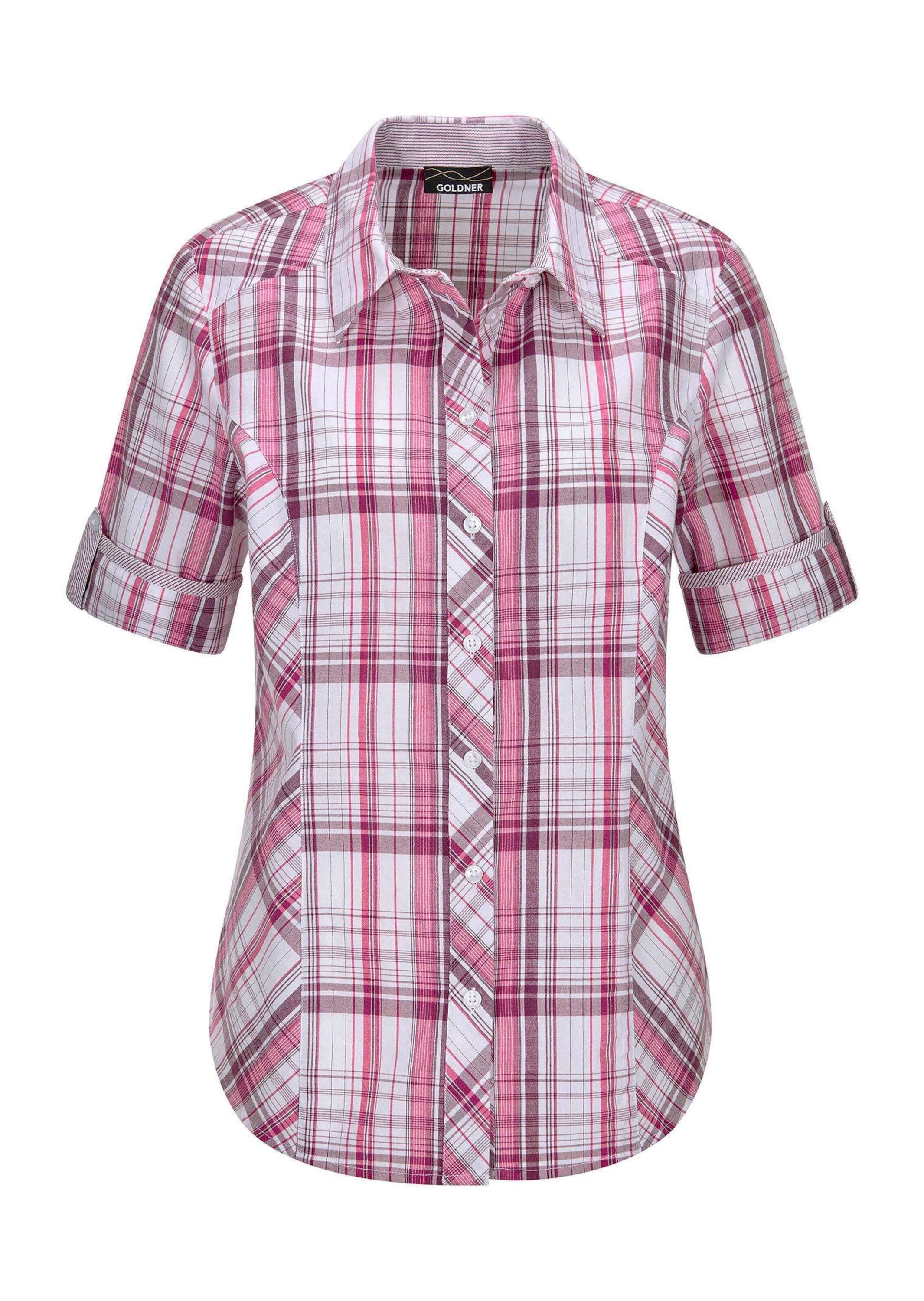 GOLDNER Hemdbluse "Kurzgröße Blusenshirt mit Karomuster" Riegel am Ärmel günstig online kaufen