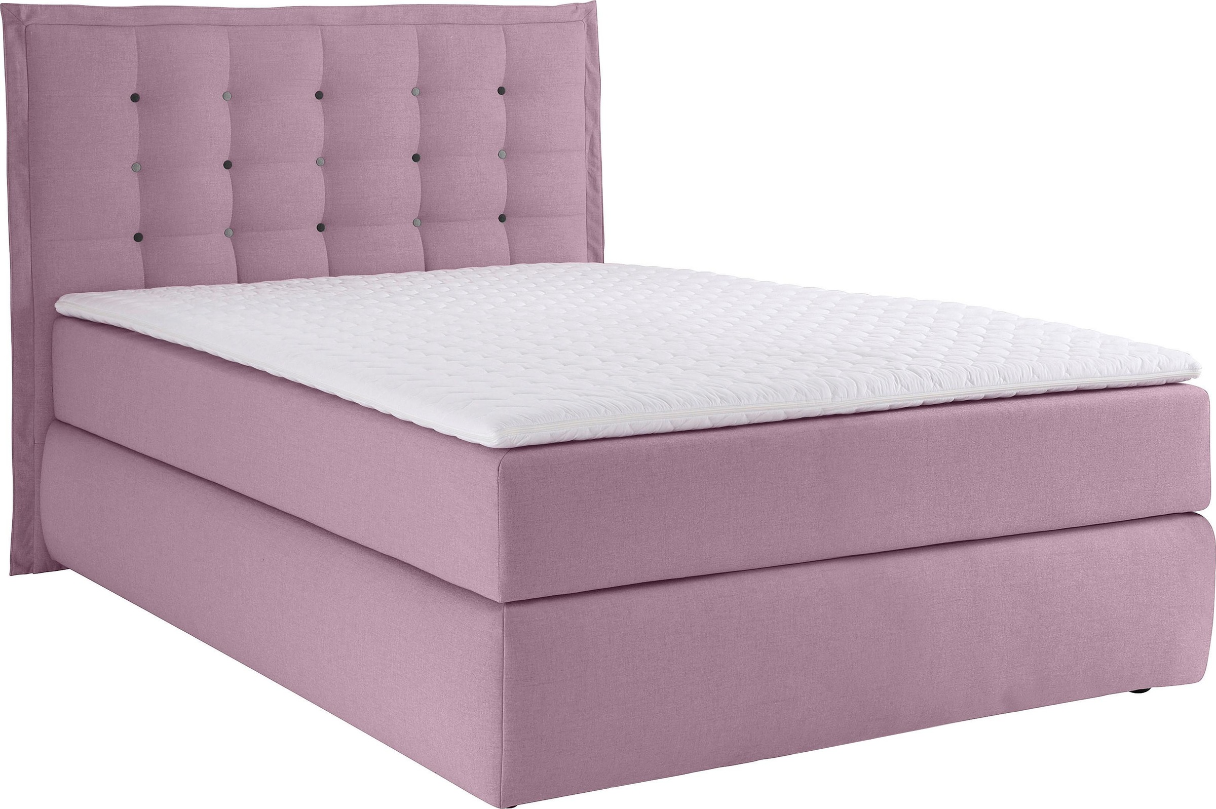 Boxspringbett HOME AFFAIRE "Sagres", rosa (rosé), B:155cm L:210cm, Feinstruktur(100% Polyester);Bezug der Spiegelfläche Matratzendrell aus 100% Polyester, Komplettbetten, Boxspringbett, Kopfteil mit 2farbiger Flatterbiese und zweifarbigen Knöpfen 2
