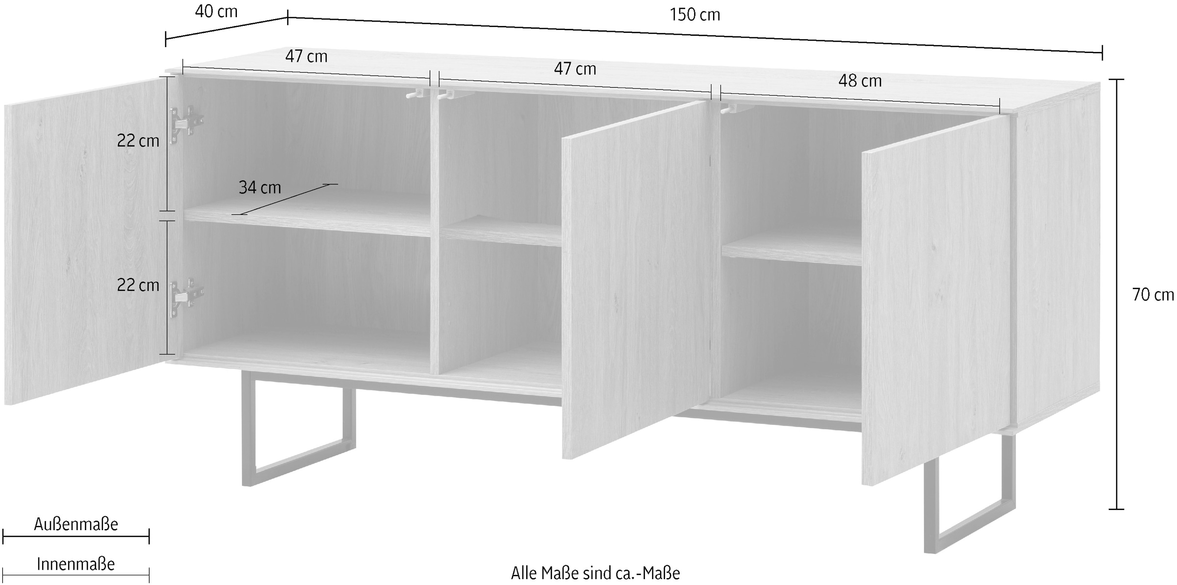 Home affaire Lowboard »Lund, moderner TV-Unterschrank, Kommode mit Kufengestell«, ausreichend Stauraum, vielseitig einsetzbar, 150 cm breit