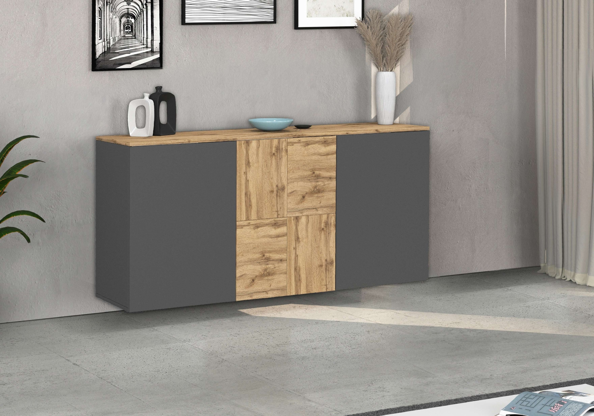 INOSIGN Sideboard »Sideboard ISEO, Kommode, Schrank, Kredenz« 1 Stk. tlg. stehend/hängend, 3 Türen, 6 Fächer, Breite 150 cm
