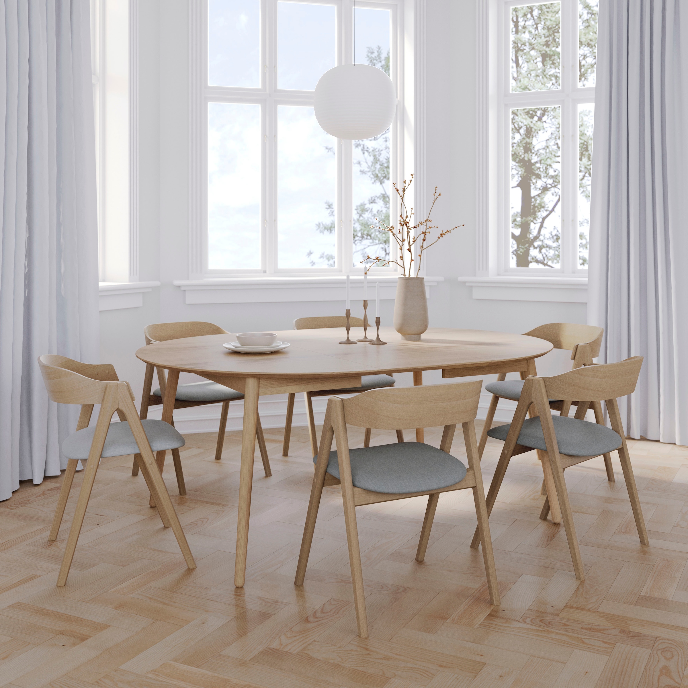 Hammel Furniture Esstisch »Meza Designtisch mit Auszugsfunktion und 2 Einlegeplatten« Ø135(231) cm, runde Tischplatte aus MDF/Laminat, Massivholzgestell