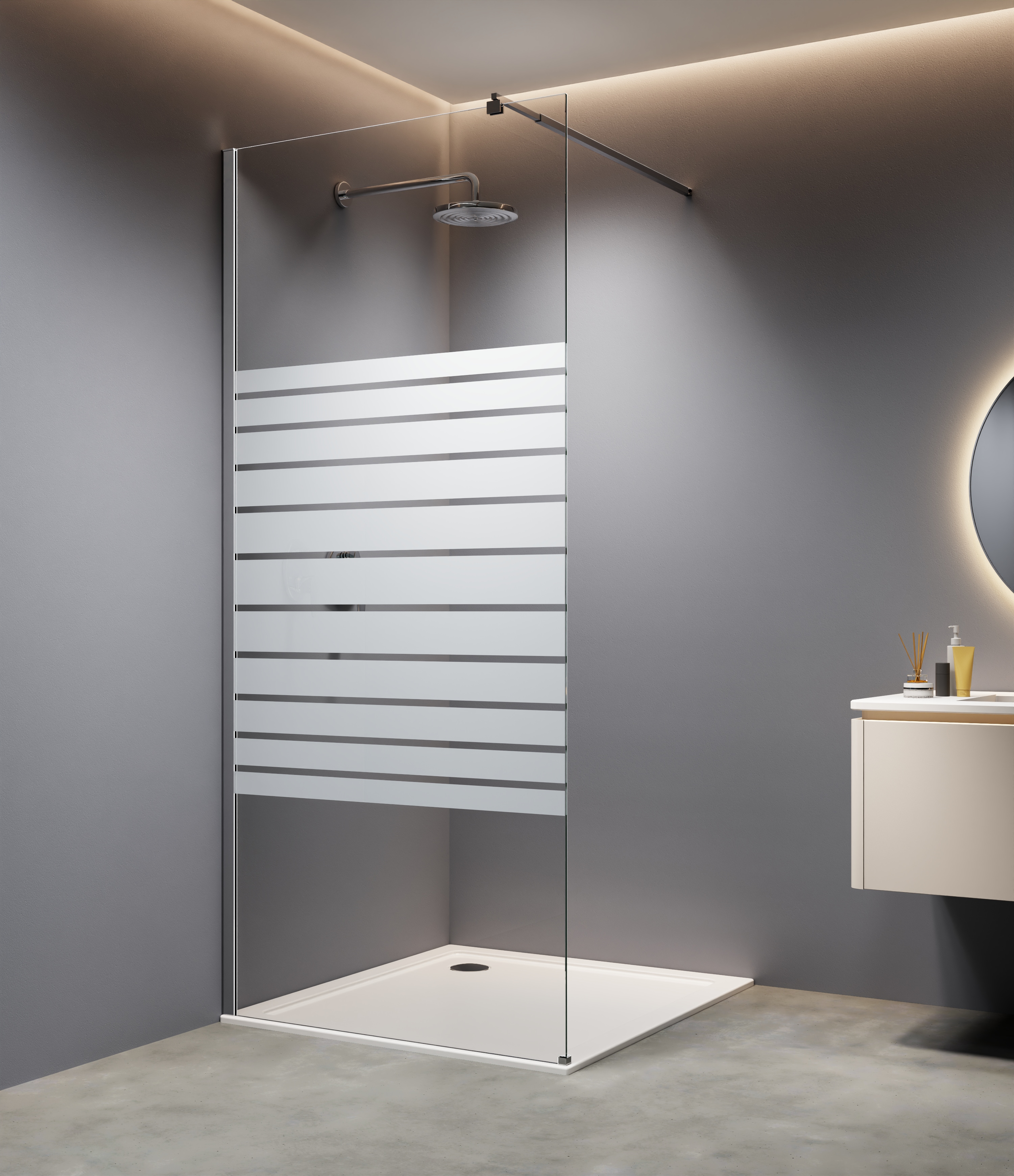 welltime Walk-in-Dusche "Tropea Banda" 8mm Starke Scheibe mit Streifendekor