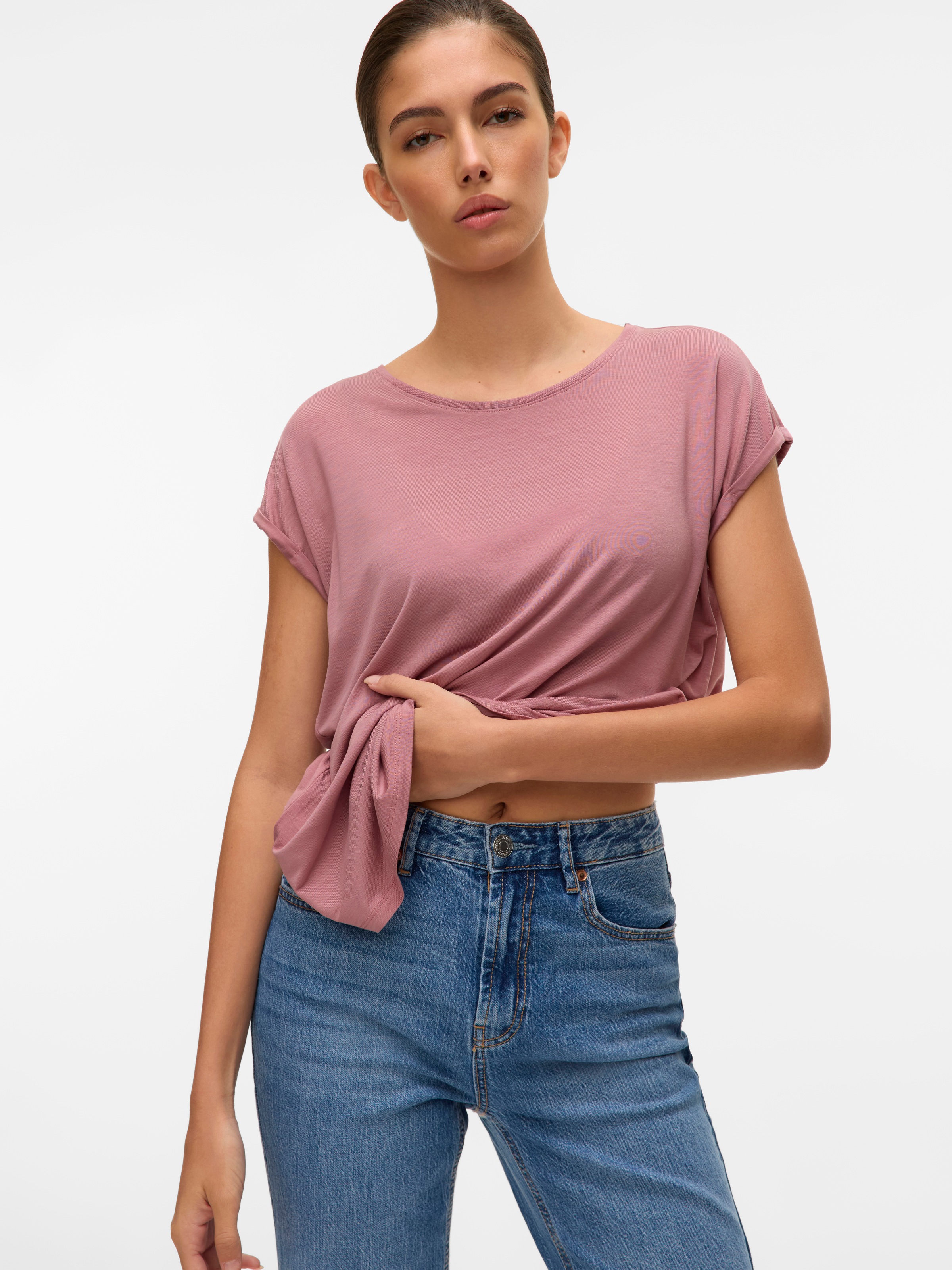 Vero Moda Rundhalsshirt "VMAVA PLAIN SS TOP GAJRS NOOS" Materialmix, regula günstig online kaufen